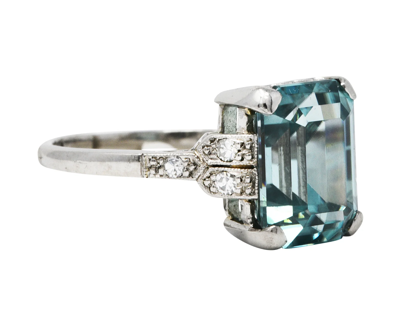 1930's Art Deco Zircon Diamond Platinum Gemstone Ring - Image 2