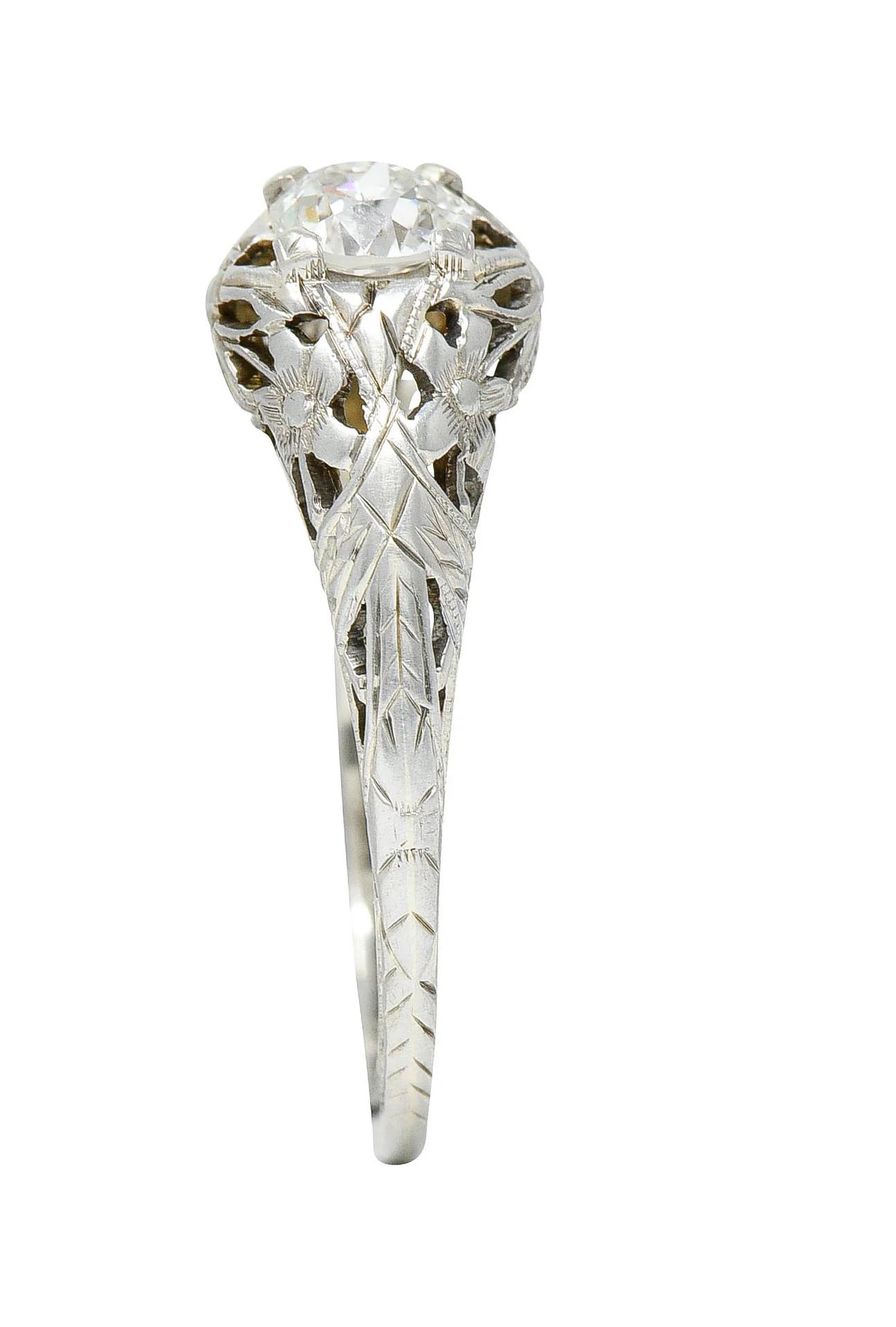1930's Belias 0.45 CTW Diamond 18 Karat White Gold Floral Engagement Ring - Image 10