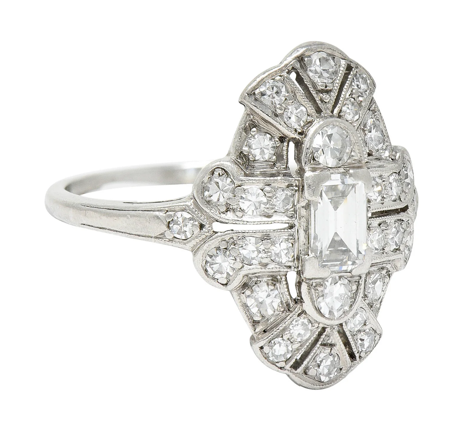 1930's Maurice Tishman Art Deco 0.75 CTW Diamond Platinum Dinner Ring - Image 2