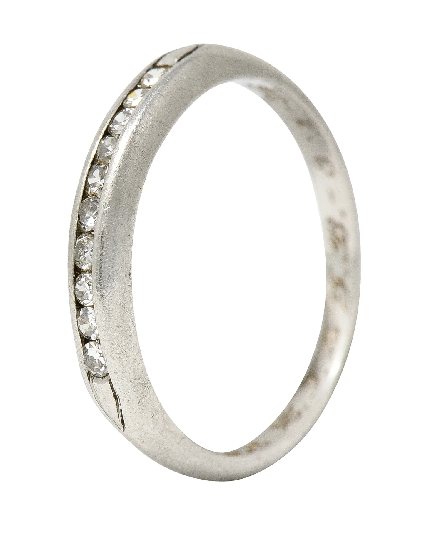 1936 Art Deco Diamond Platinum Arrow Vintage Channel Band Ring - Image 11