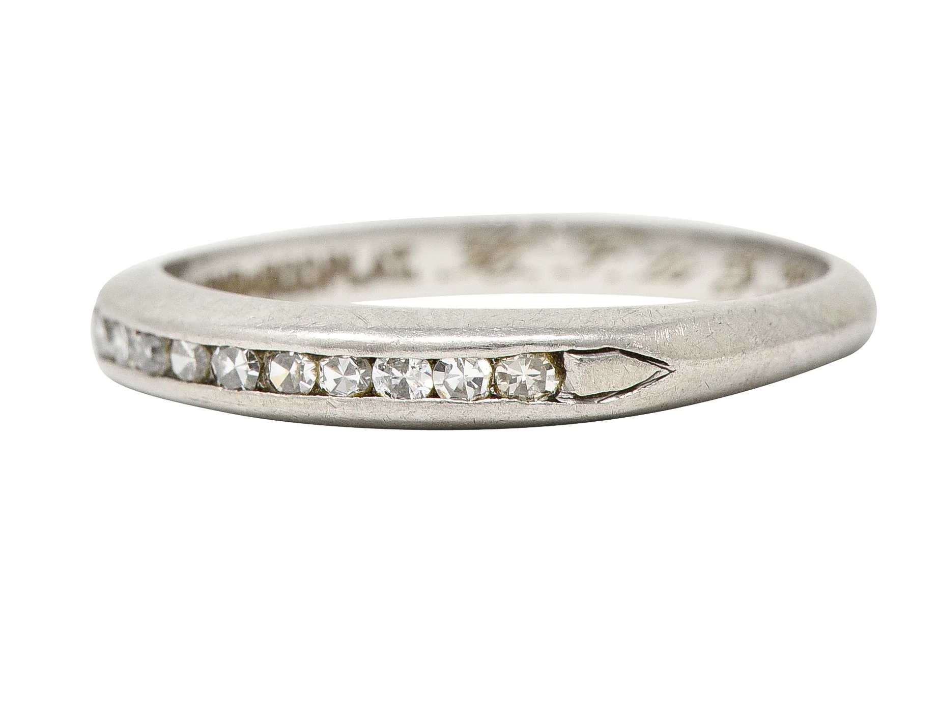 1936 Art Deco Diamond Platinum Arrow Vintage Channel Band Ring - Image 6