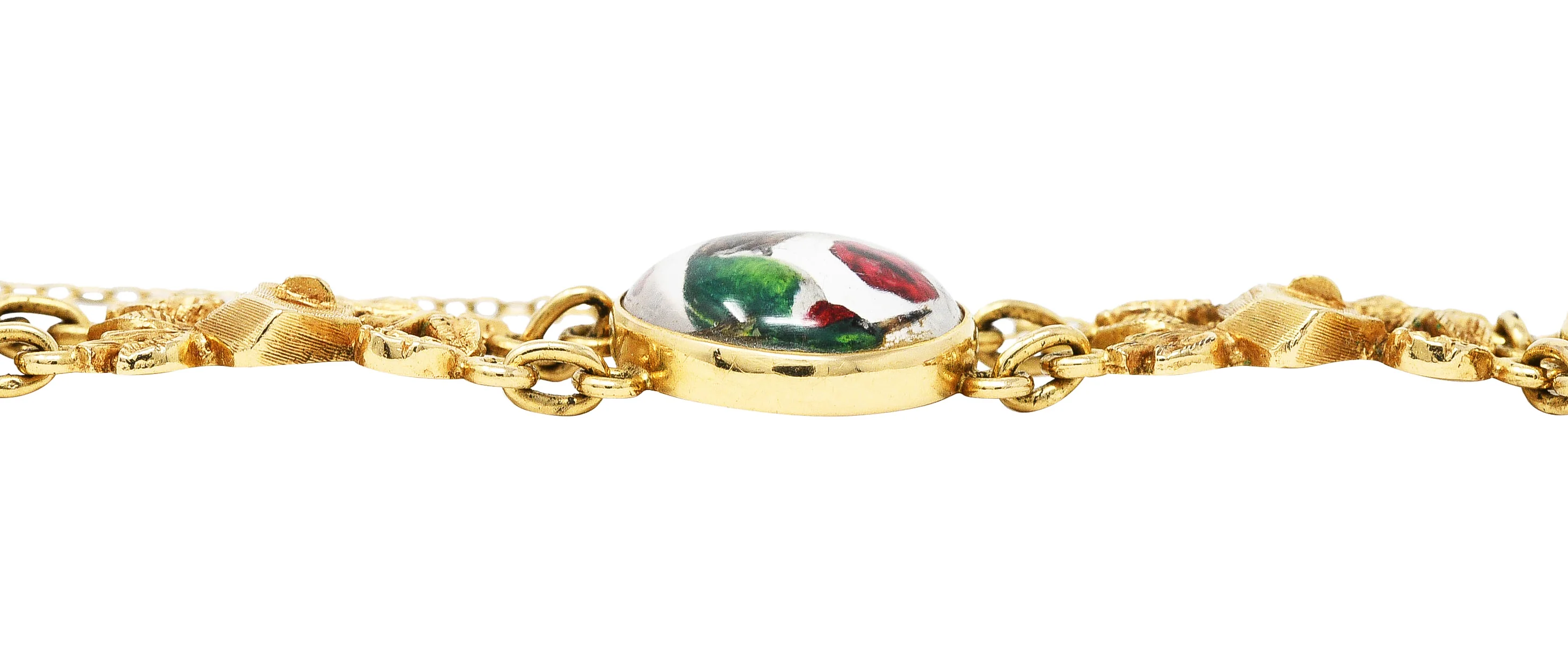 1940’s Essex Crystal Quartz 14 Karat Yellow Gold Bird Themed Antique Link Bracelet - Image 11