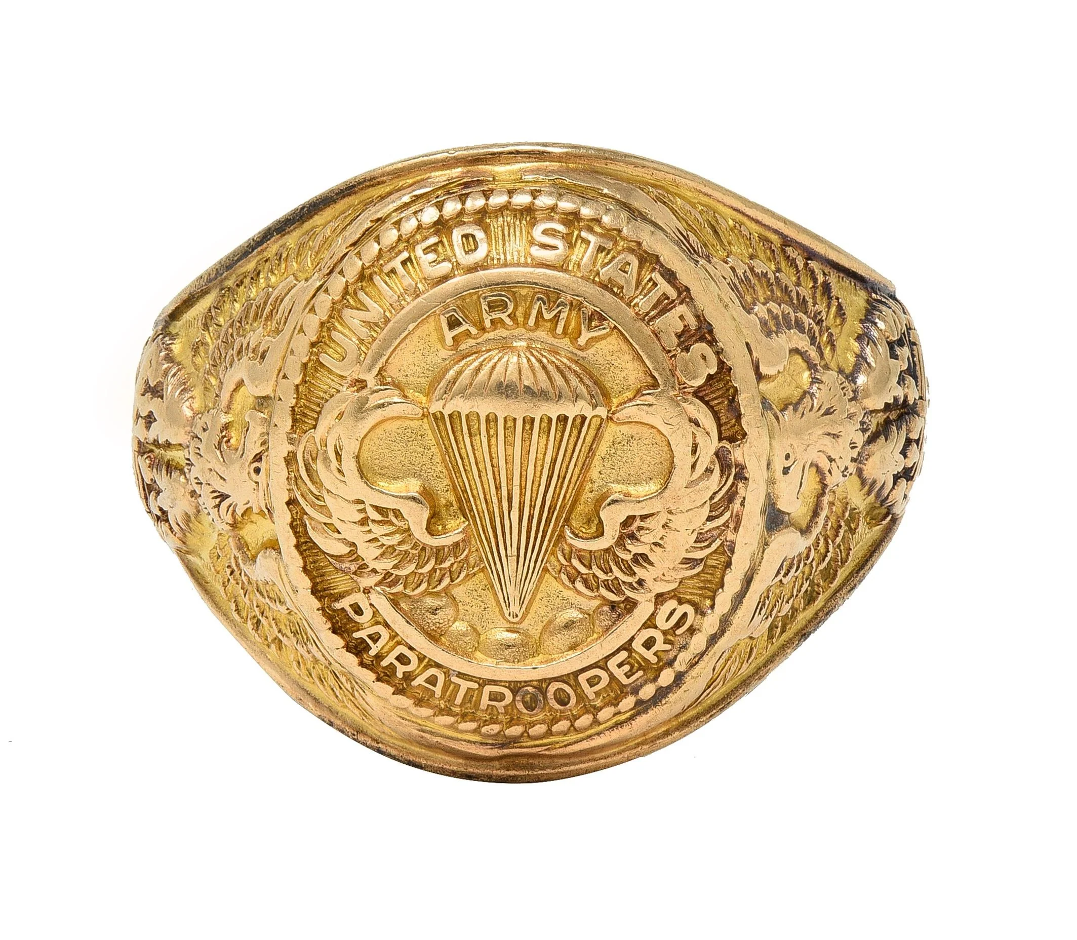 1940's 10 Karat Yellow Gold Vintage WW2 U.S. Airborne Army Paratroopers Men's Signet Ring