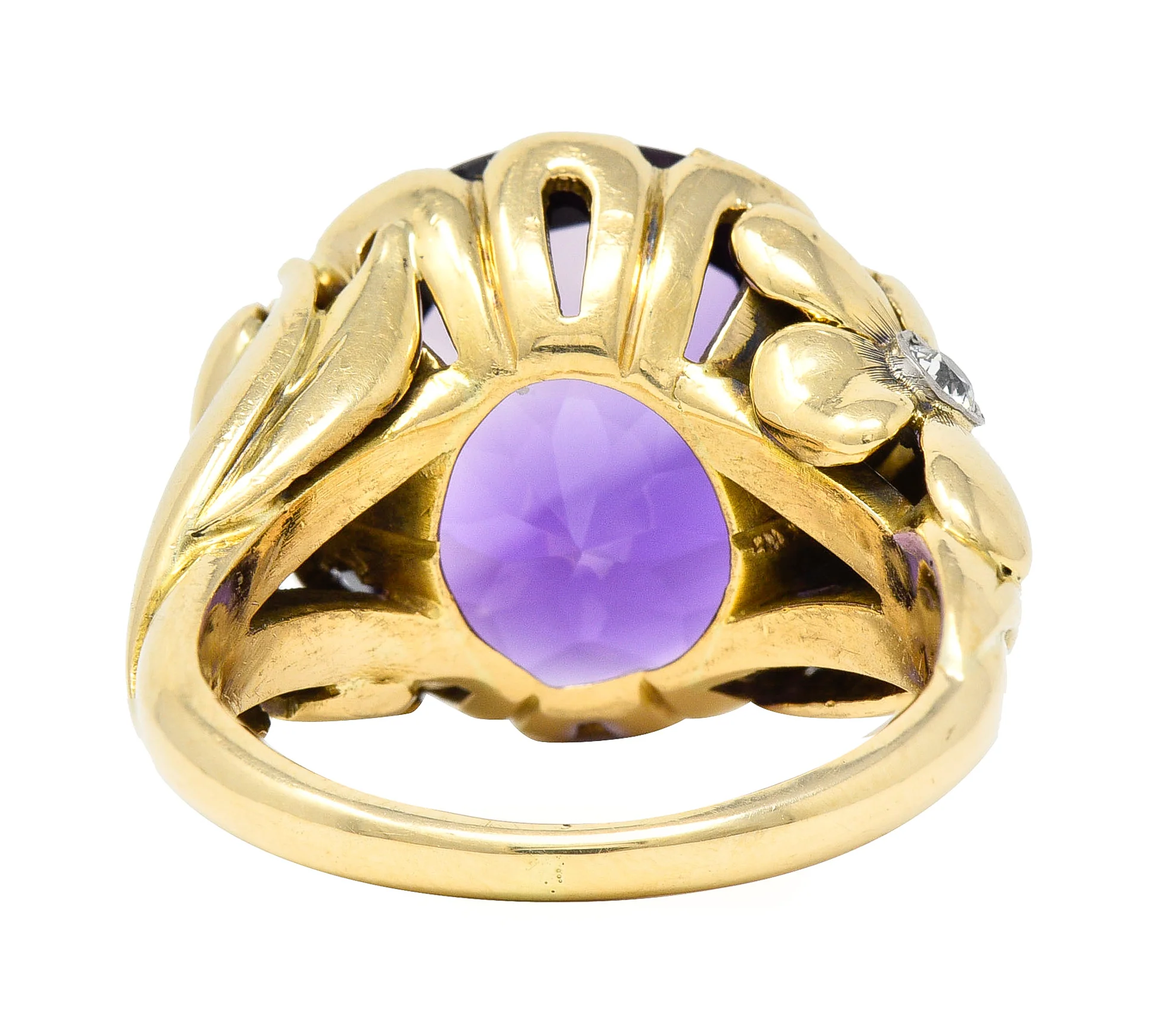 1940's Diamond Amethyst 14 Karat Two-Tone Gold Daisy Floral Retro Vintage Cocktail Ring - Image 5