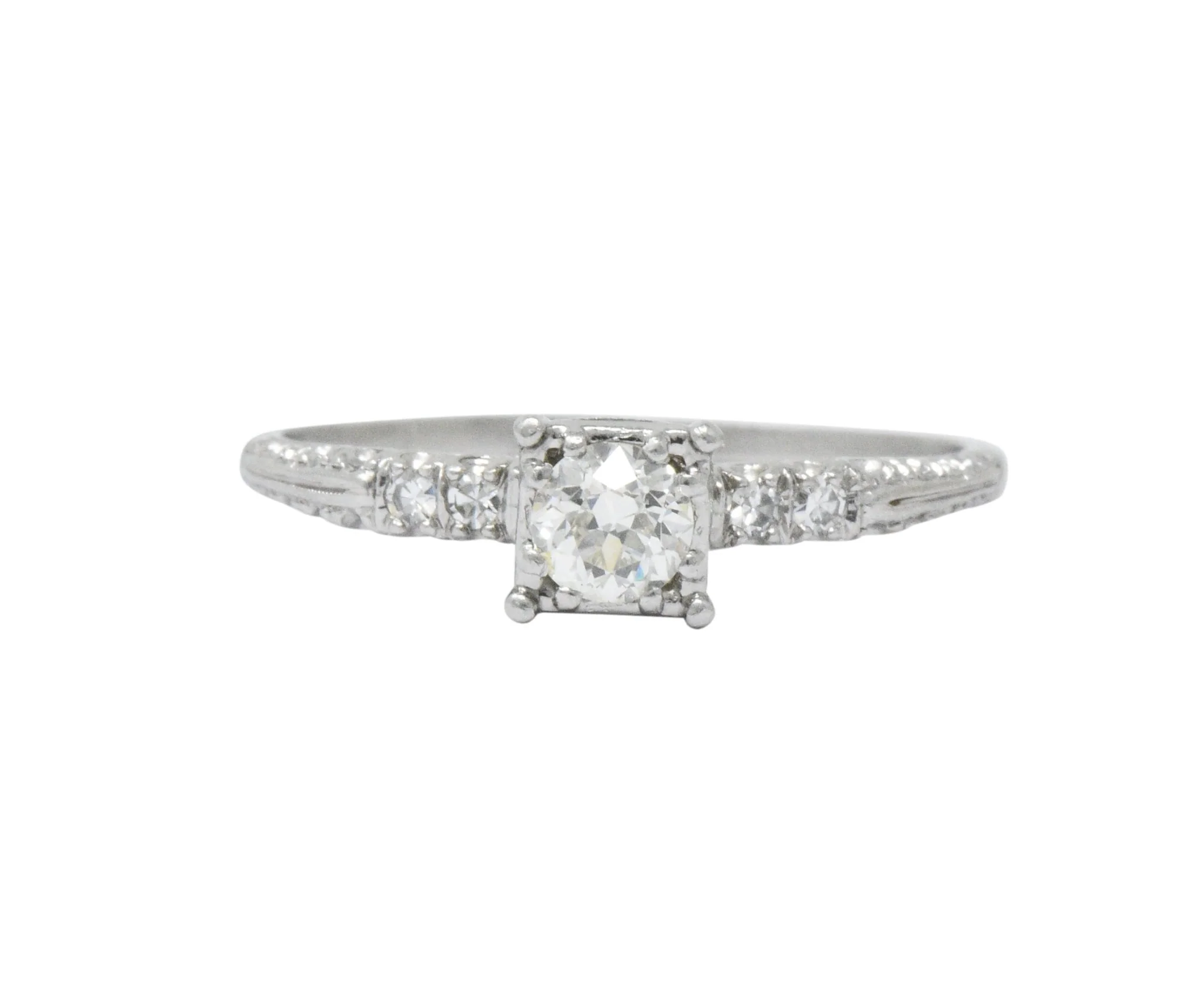 1940's Retro 0.53 CTW Diamond Platinum Fishtail Engagement Ring