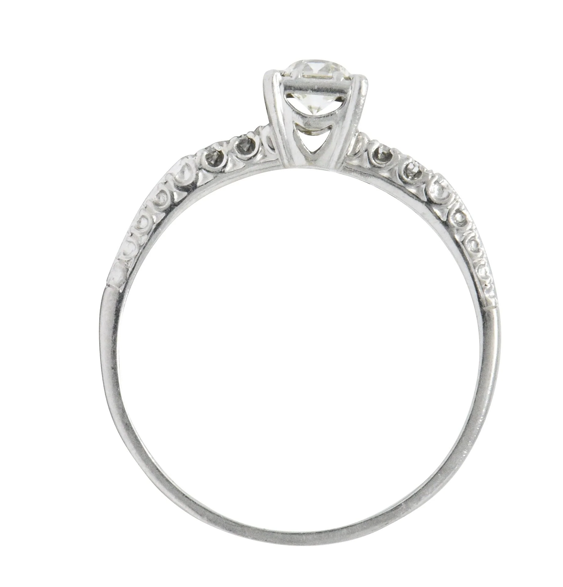 1940's Retro 0.53 CTW Diamond Platinum Fishtail Engagement Ring - Image 6