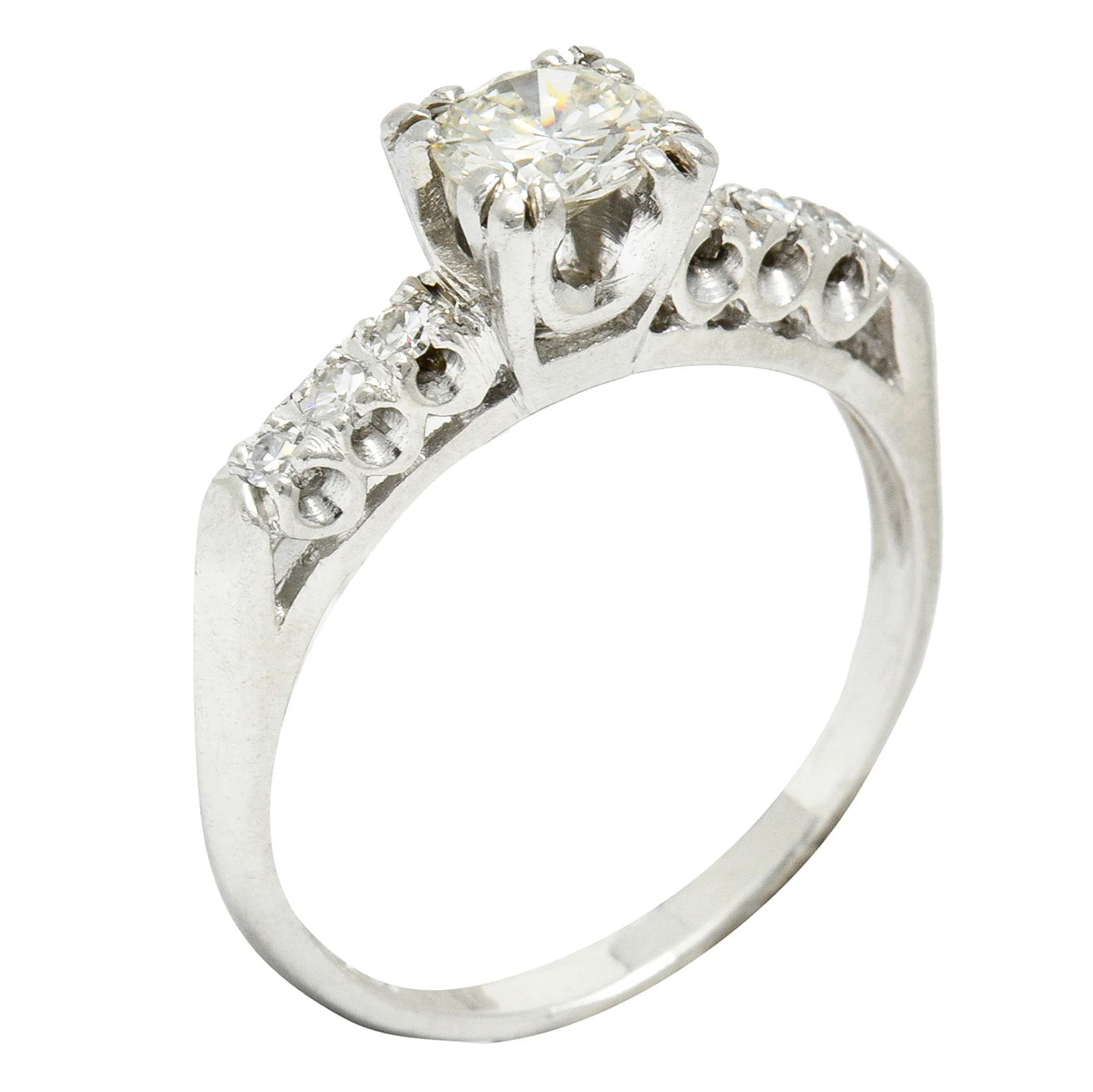 1940's Retro 0.78 CTW Diamond Platinum Fishtail Engagement Ring - Image 8