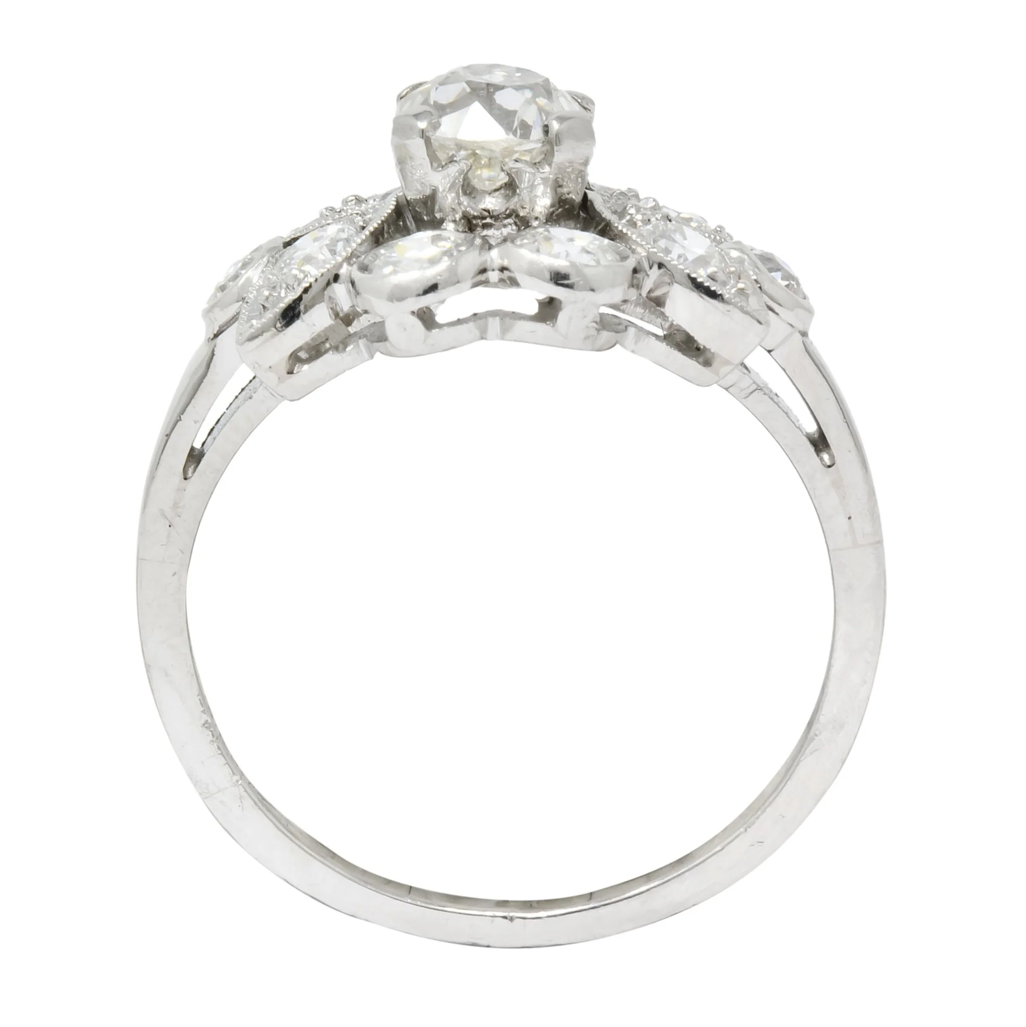 1940's Retro 1.42 CTW Diamond Platinum Foliate Cluster Engagement Ring - Image 7