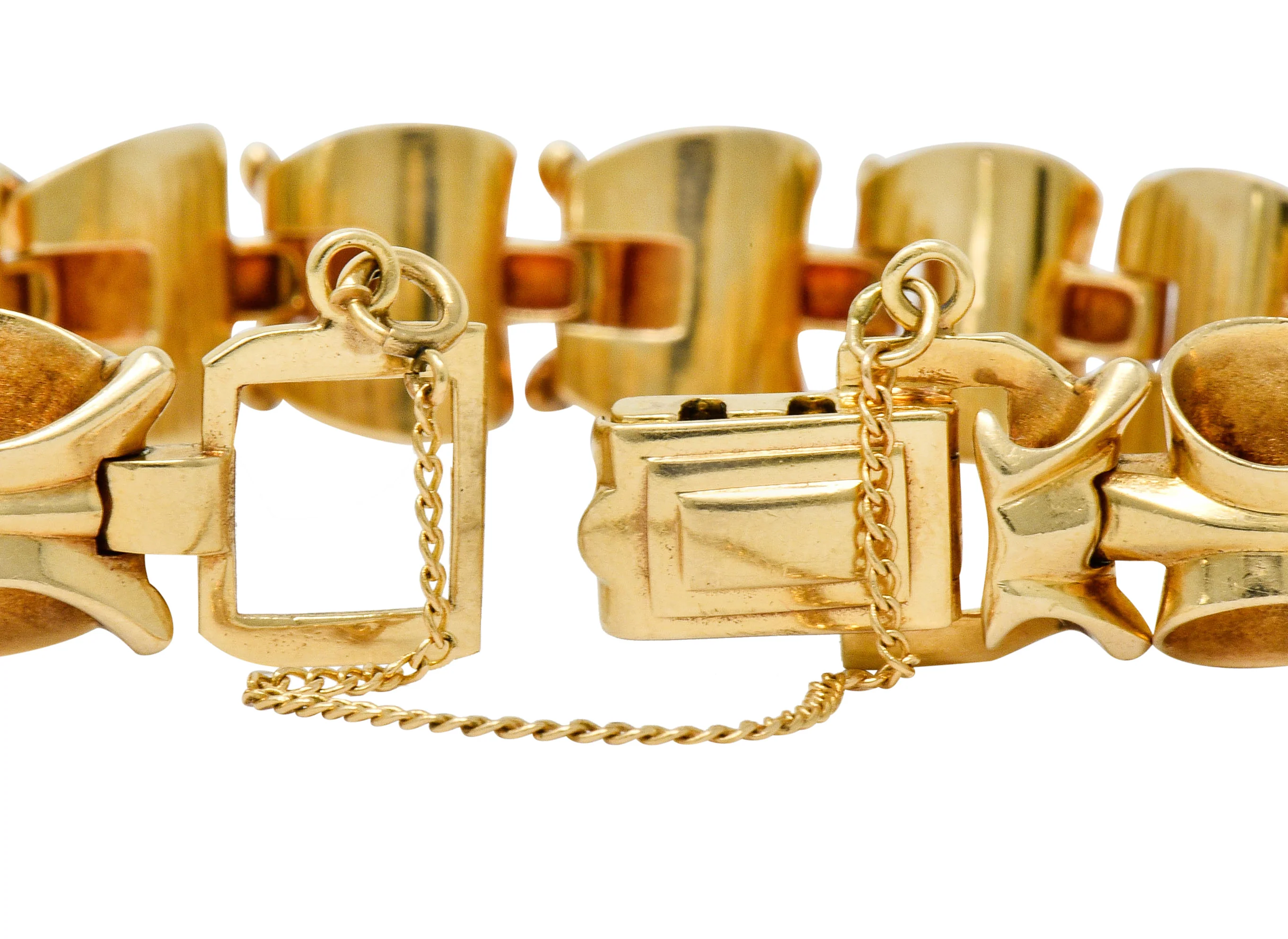 1940's Retro 14 Karat Gold Stylized Link Bracelet - Image 12