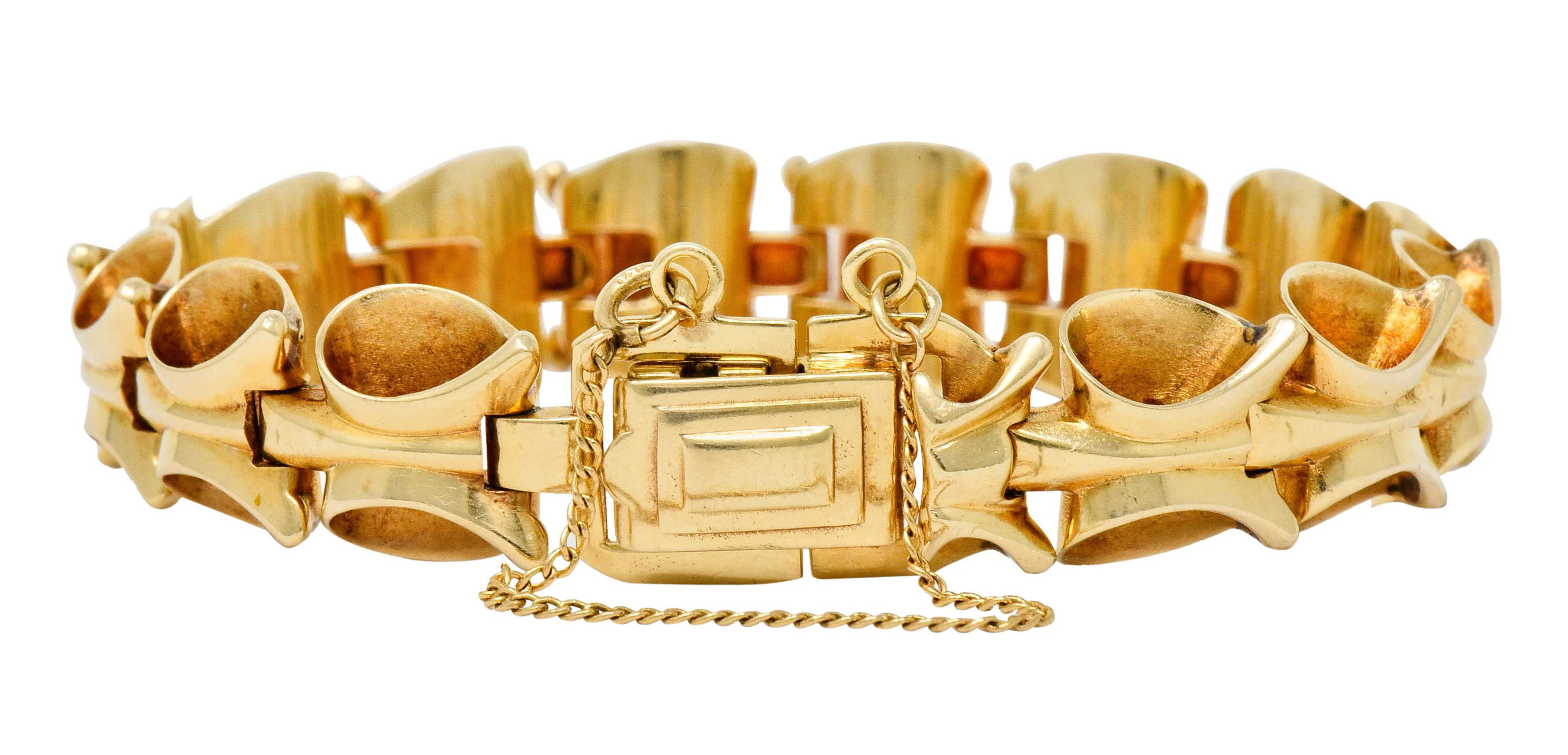 1940's Retro 14 Karat Gold Stylized Link Bracelet - Image 4