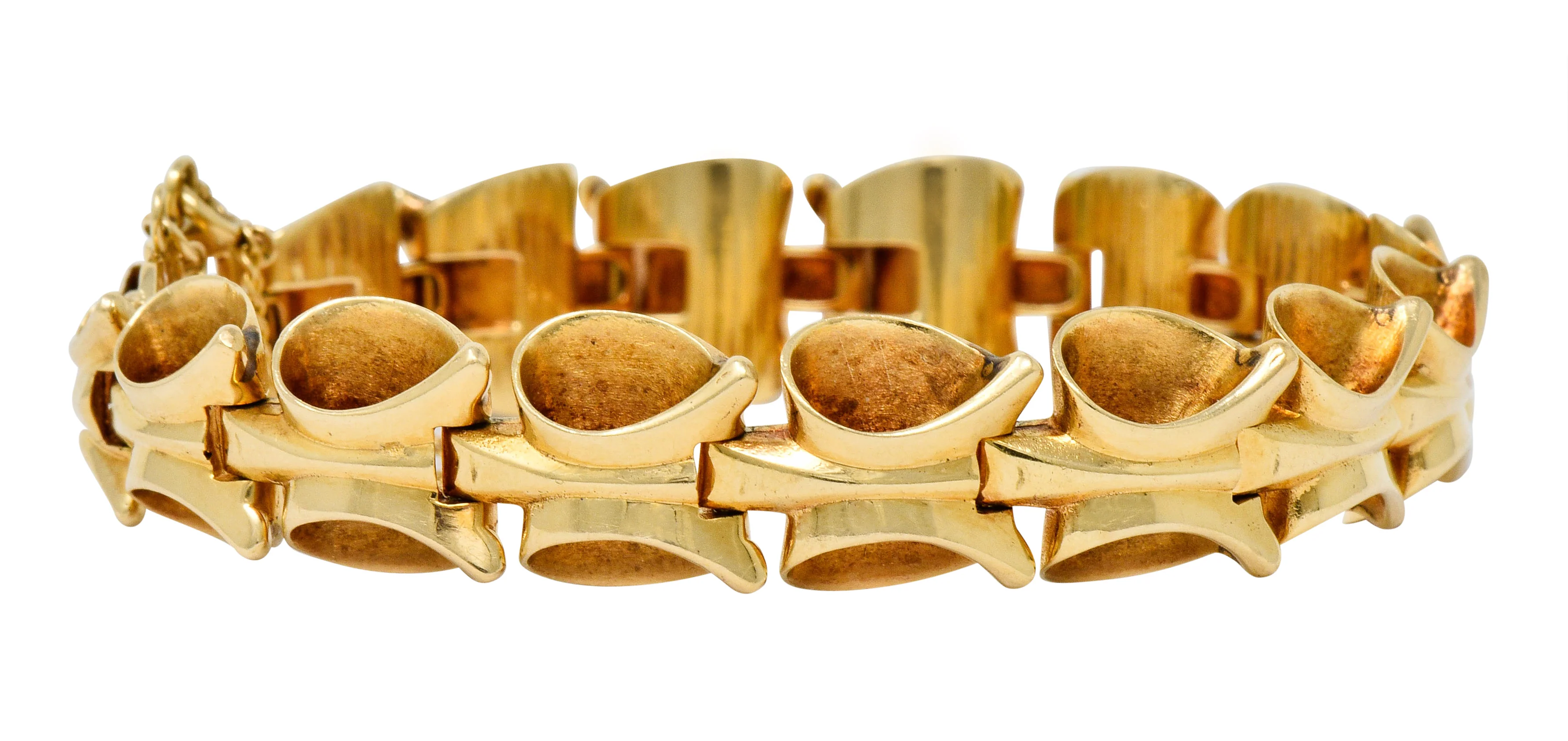 1940's Retro 14 Karat Gold Stylized Link Bracelet - Image 8