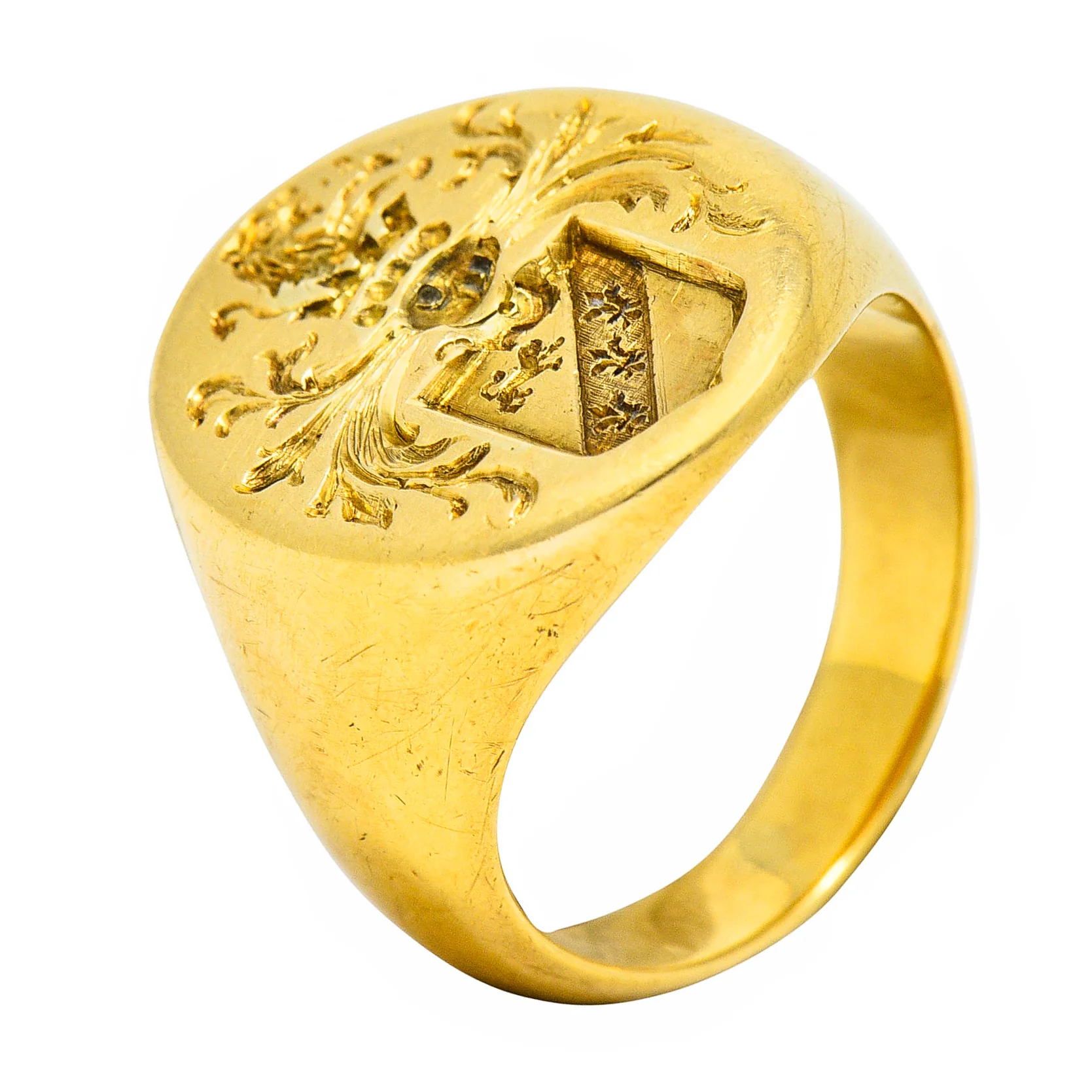 1940's Retro 14 Karat Yellow Gold Unisex Lion Shield Signet Heraldry Ring - Image 8