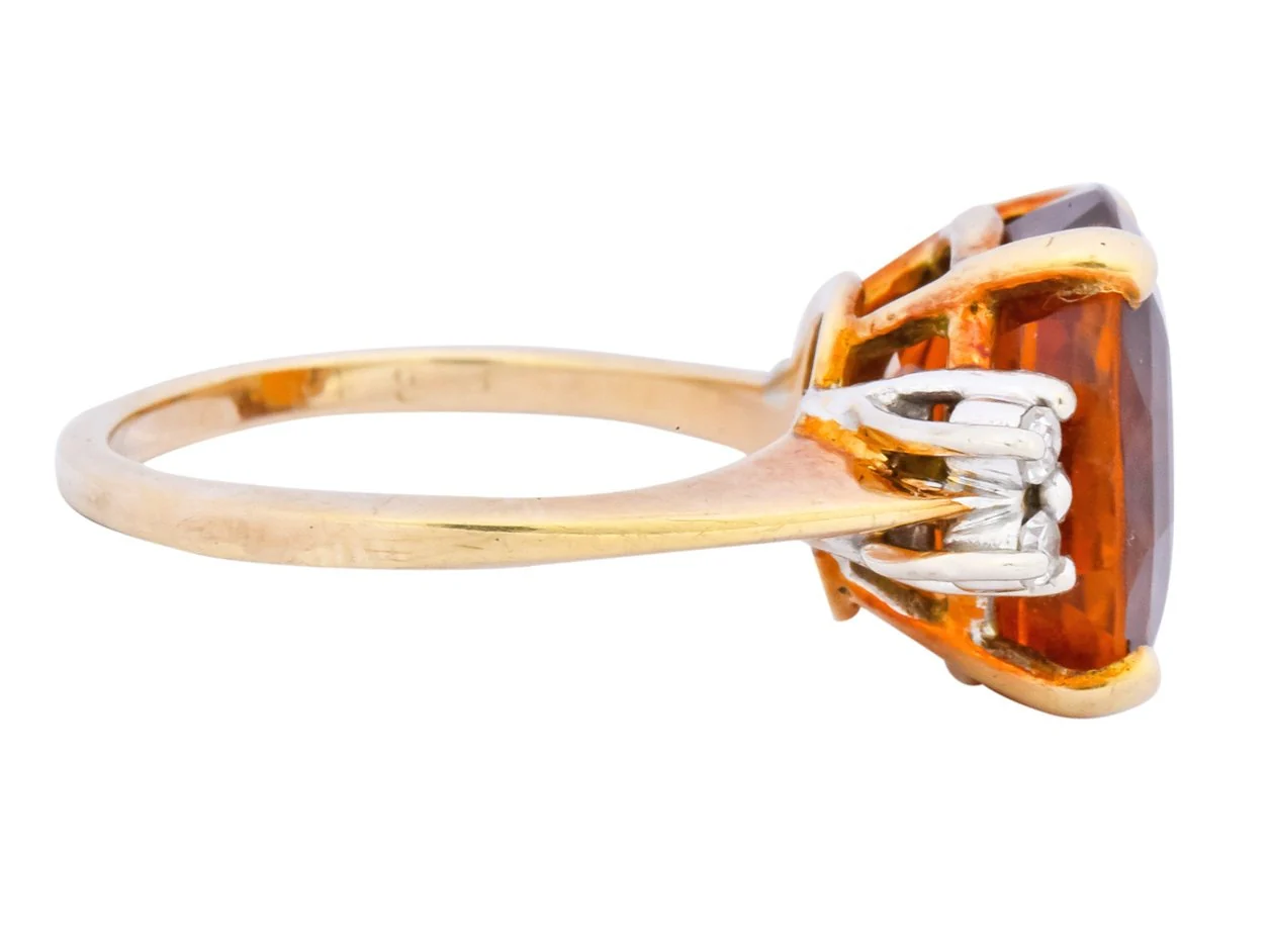 1940's Retro 4.65 CTW Citrine Diamond 14 Karat Gold Cocktail Ring - Image 3