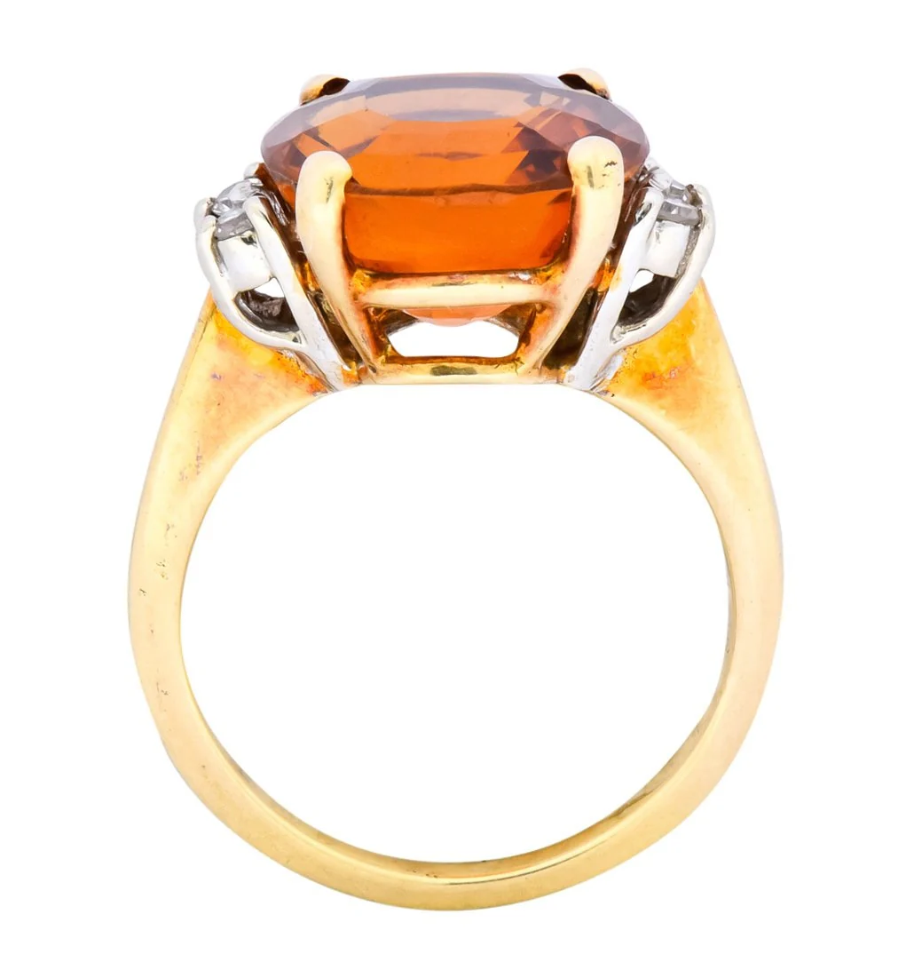 1940's Retro 4.65 CTW Citrine Diamond 14 Karat Gold Cocktail Ring - Image 6