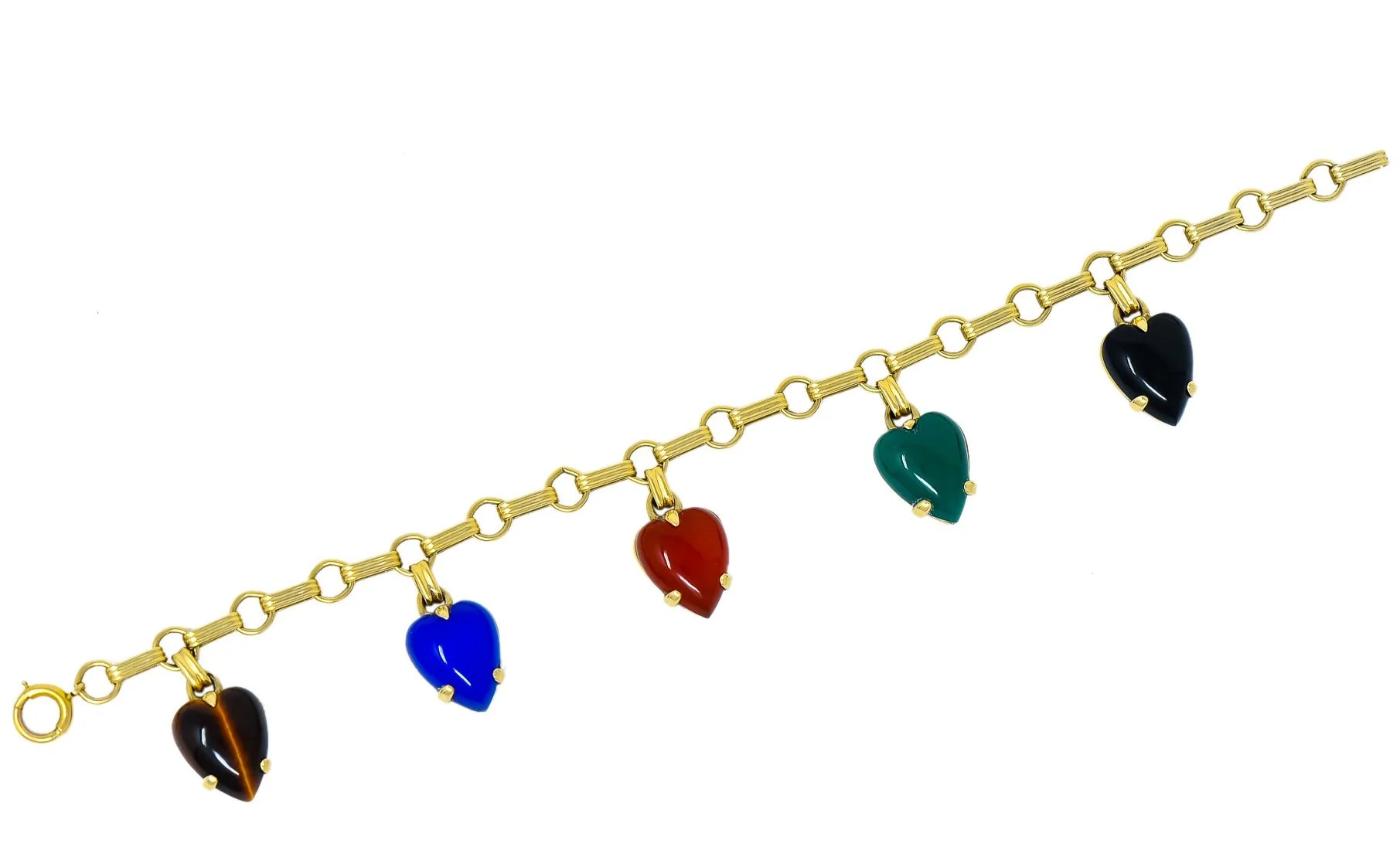 1940's Retro Agate 14 Karat Gold Heart Charm Bracelet - Image 2