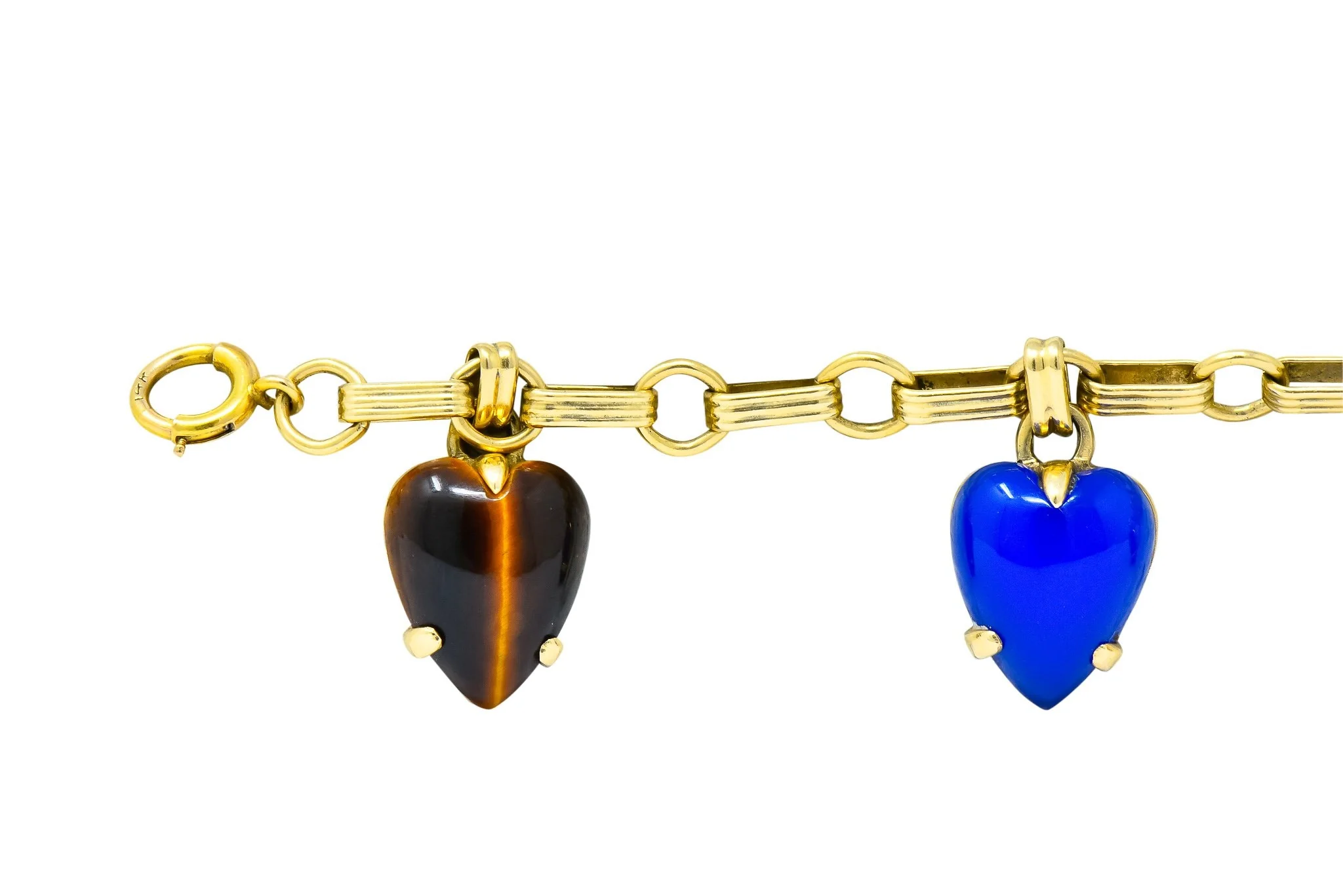 1940's Retro Agate 14 Karat Gold Heart Charm Bracelet - Image 3