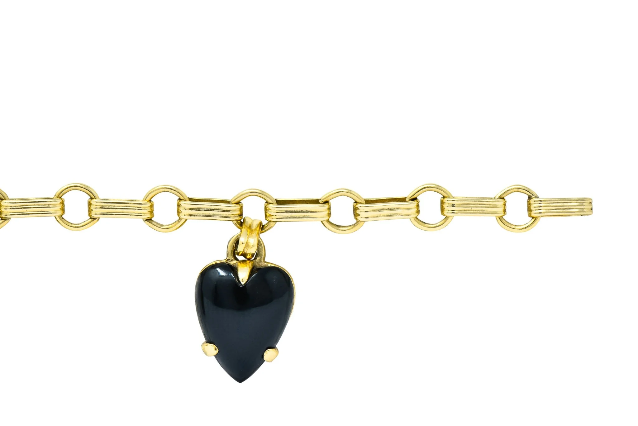 1940's Retro Agate 14 Karat Gold Heart Charm Bracelet - Image 5