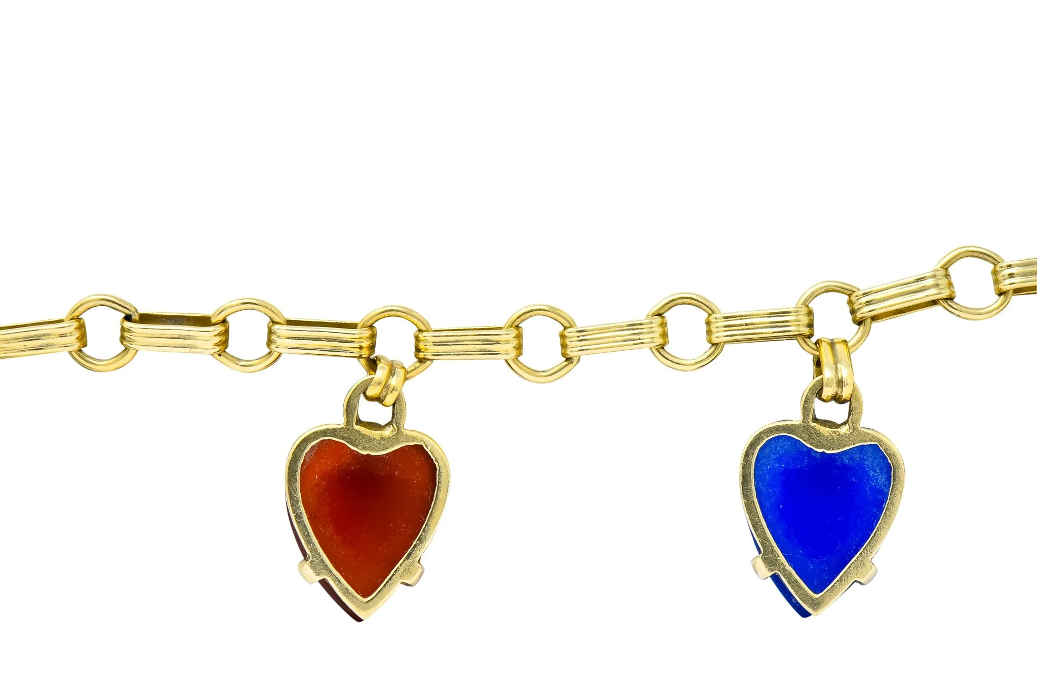 1940's Retro Agate 14 Karat Gold Heart Charm Bracelet - Image 6
