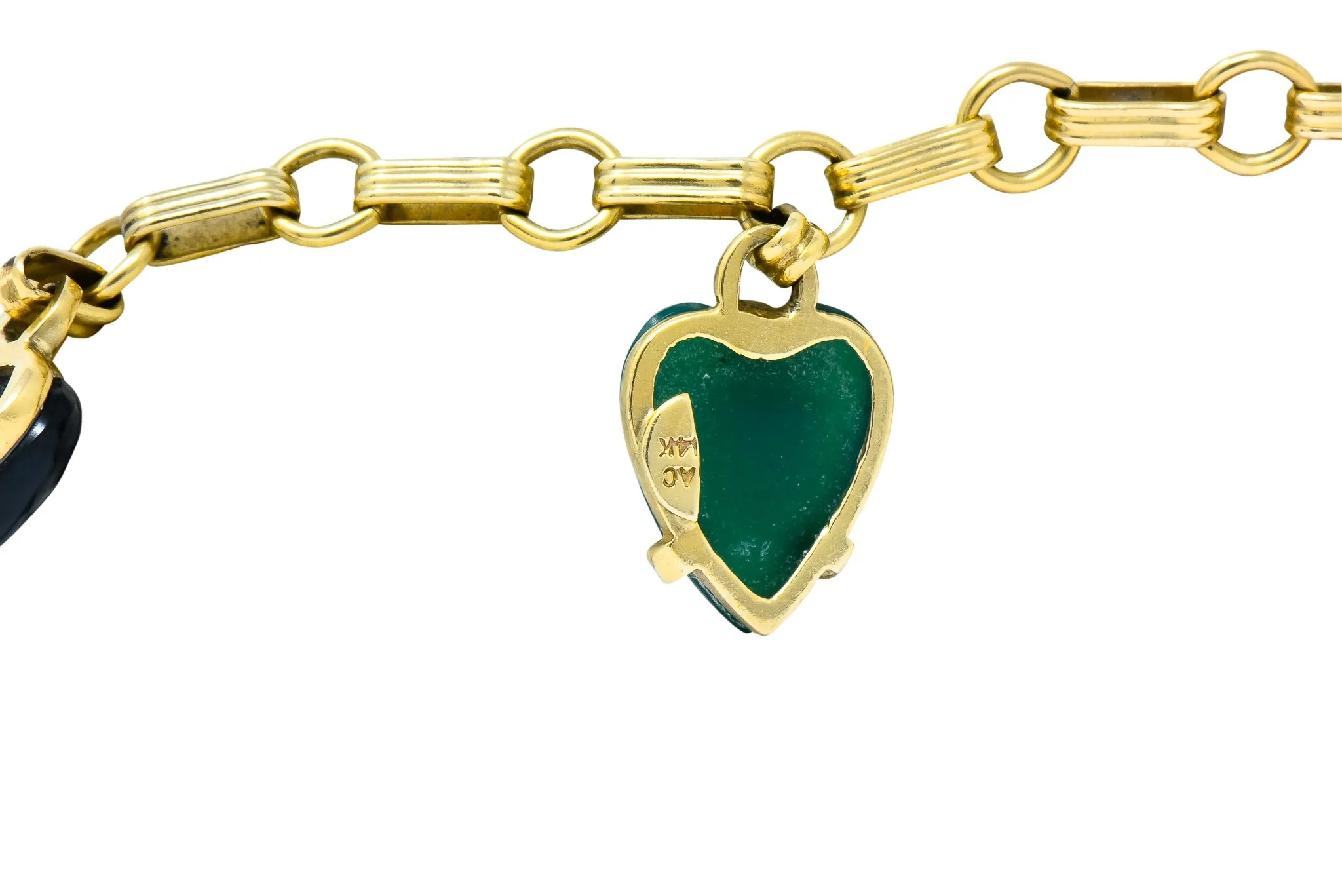 1940's Retro Agate 14 Karat Gold Heart Charm Bracelet - Image 7