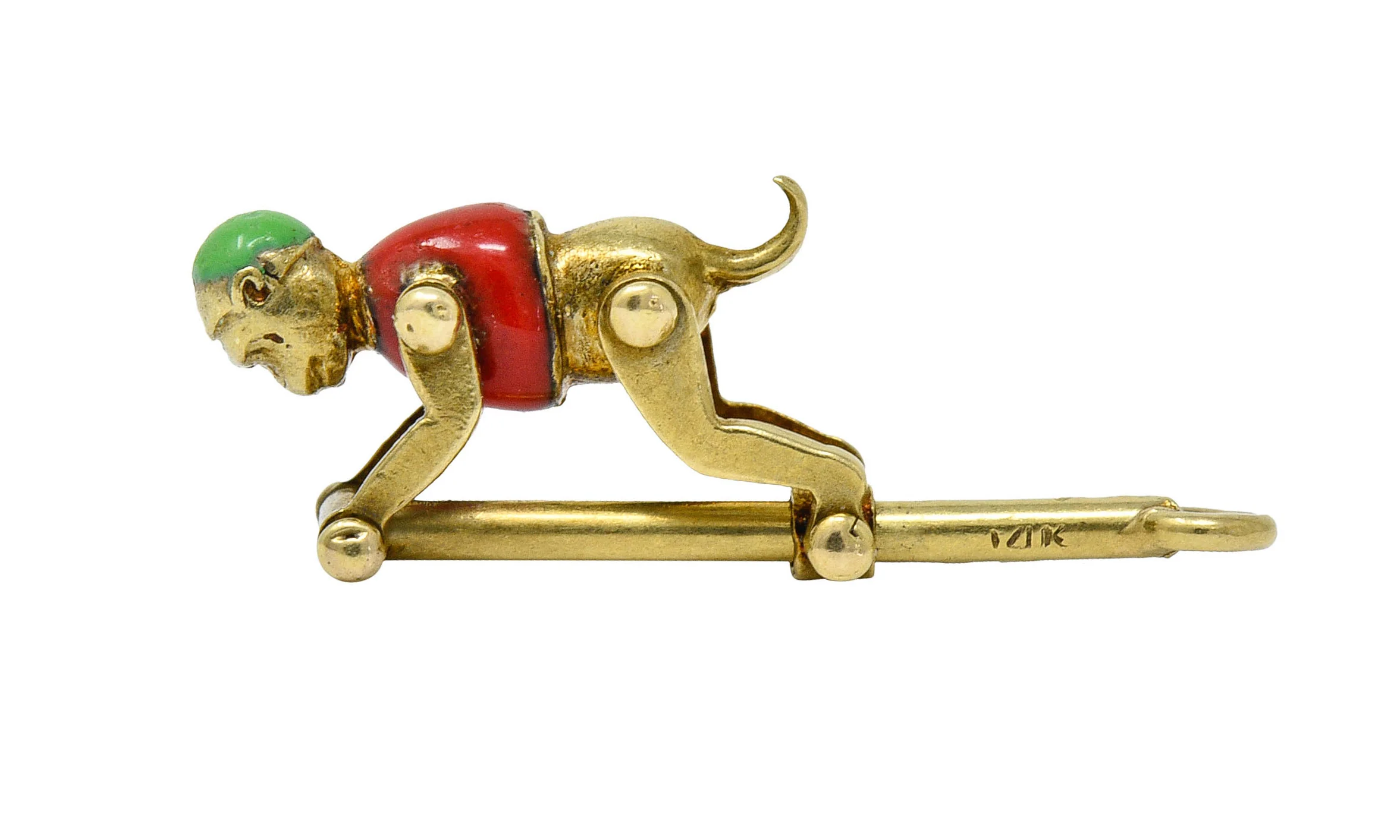 1940's Retro Enamel 14 Karat Gold Articulated Circus Monkey Charm - Image 11