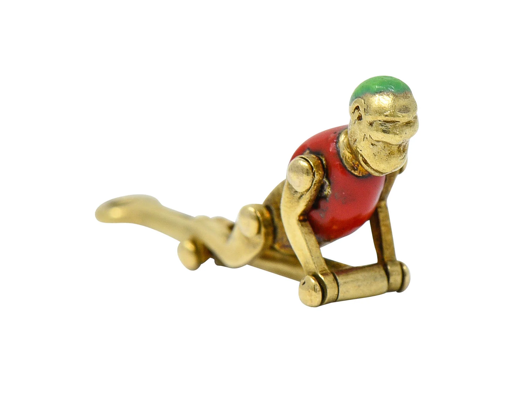 1940's Retro Enamel 14 Karat Gold Articulated Circus Monkey Charm - Image 13