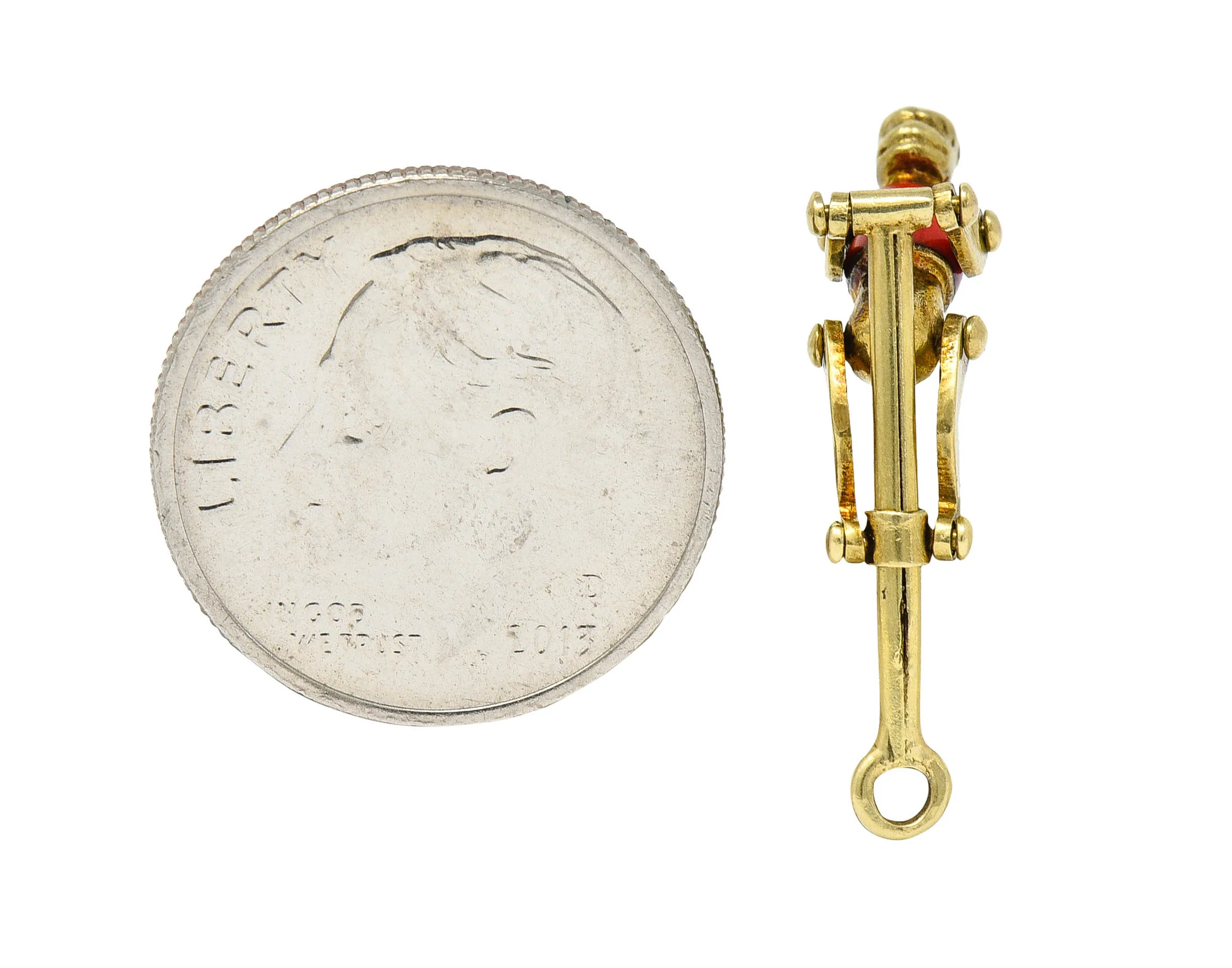 1940's Retro Enamel 14 Karat Gold Articulated Circus Monkey Charm - Image 9