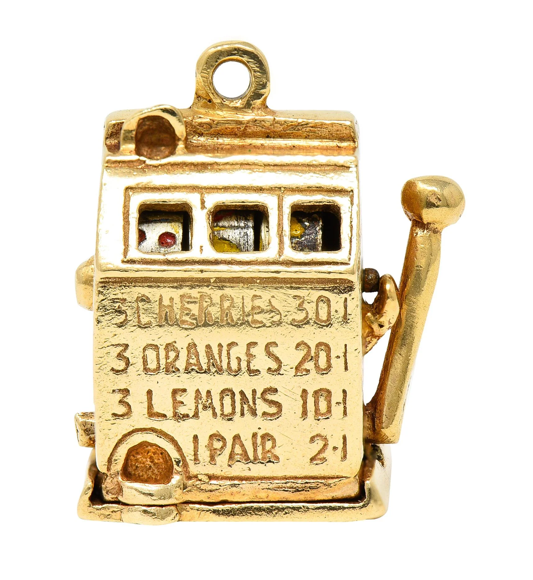 1940's Retro Enamel 14 Karat Yellow Gold Vintage Slot Machine Charm - Image 3