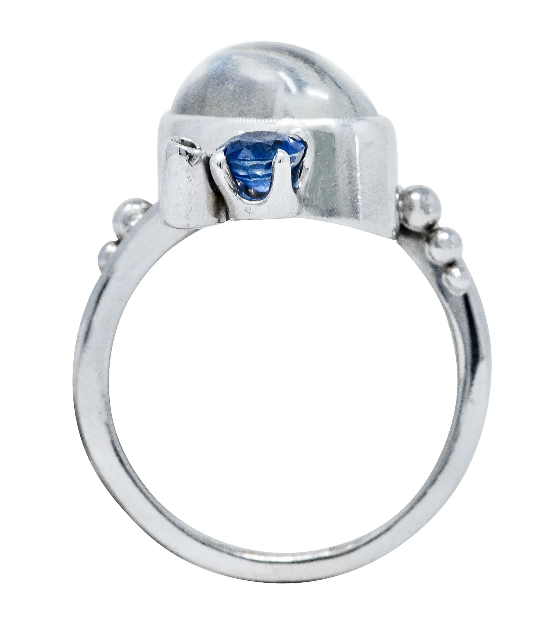 1940's Retro Moonstone Sapphire 14 Karat White Gold Bypass Ring - Image 8