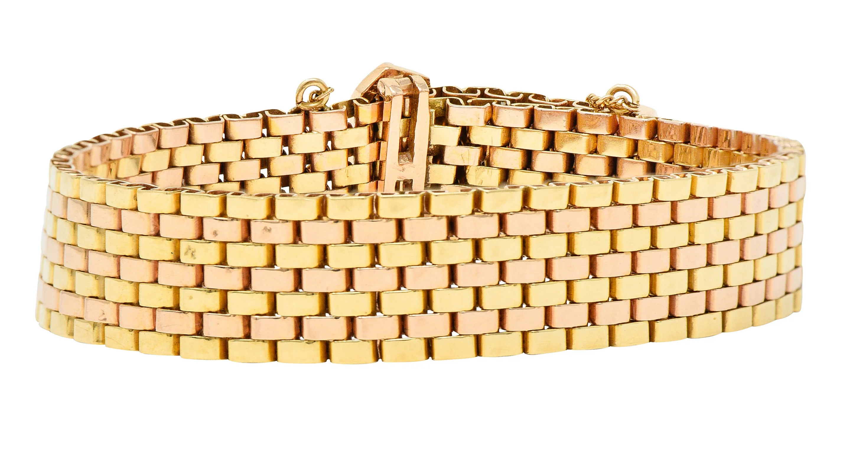 1940's Retro Ruby 14 Karat Two-Tone Gold Buckle Bracelet - Image 5