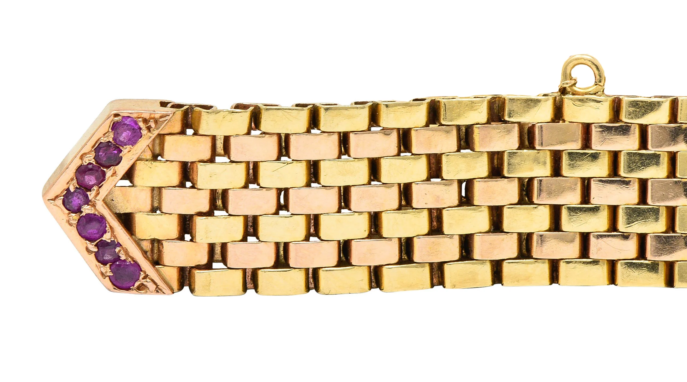 1940's Retro Ruby 14 Karat Two-Tone Gold Buckle Bracelet - Image 7