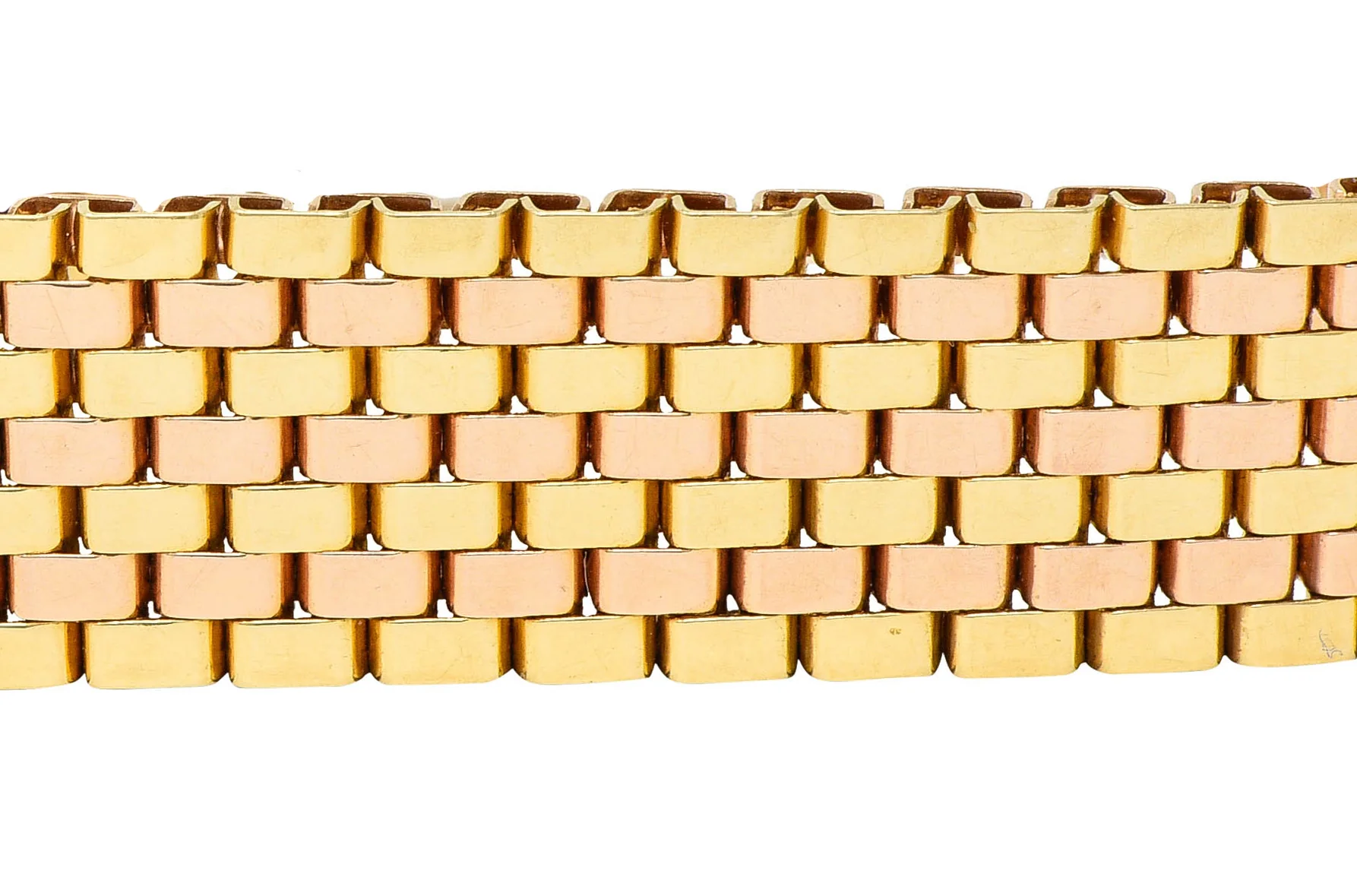 1940's Retro Ruby 14 Karat Two-Tone Gold Buckle Bracelet - Image 8