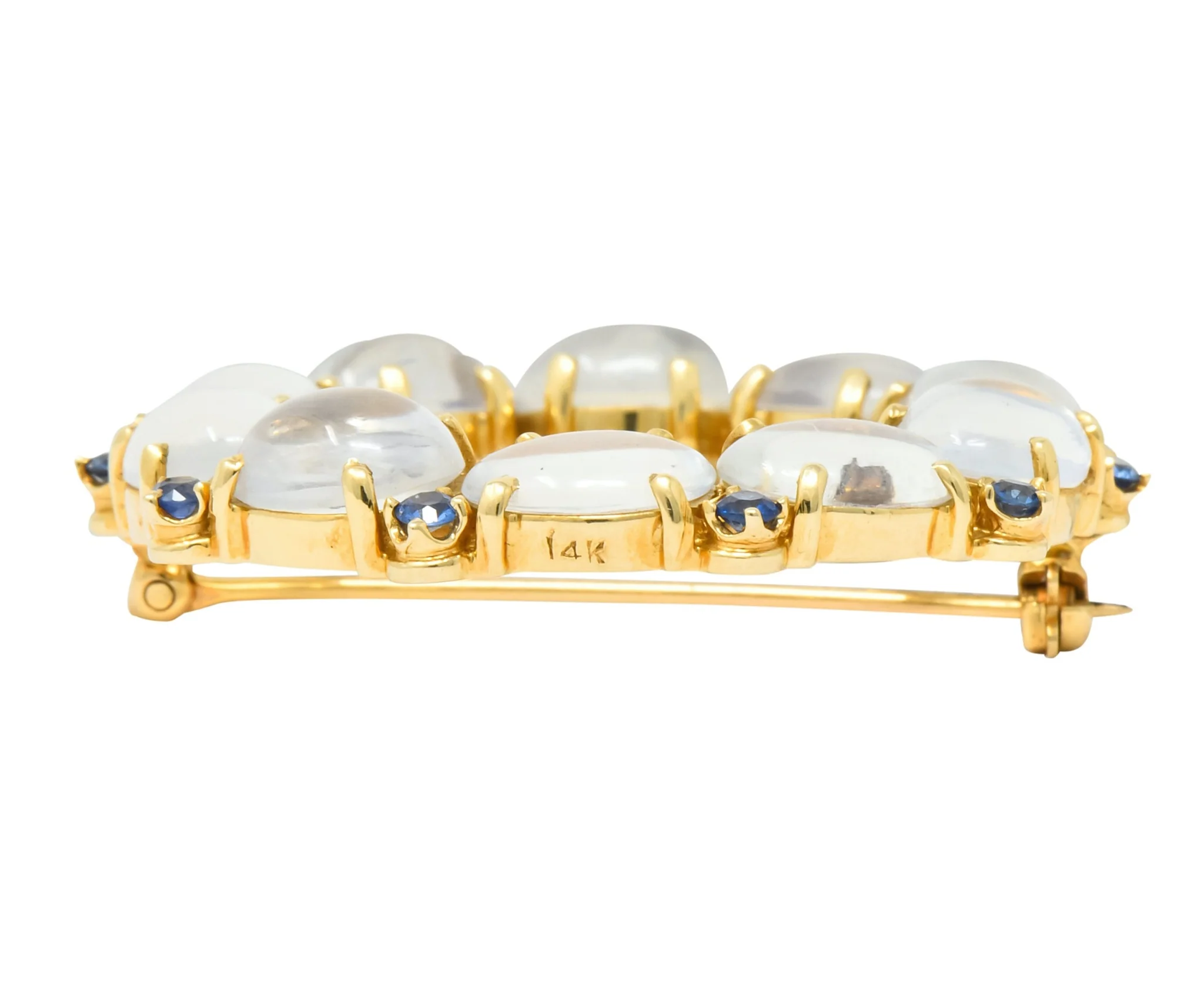 1940's Retro Sapphire Moonstone 14 Karat Gold Circle Pin Brooch - Image 6
