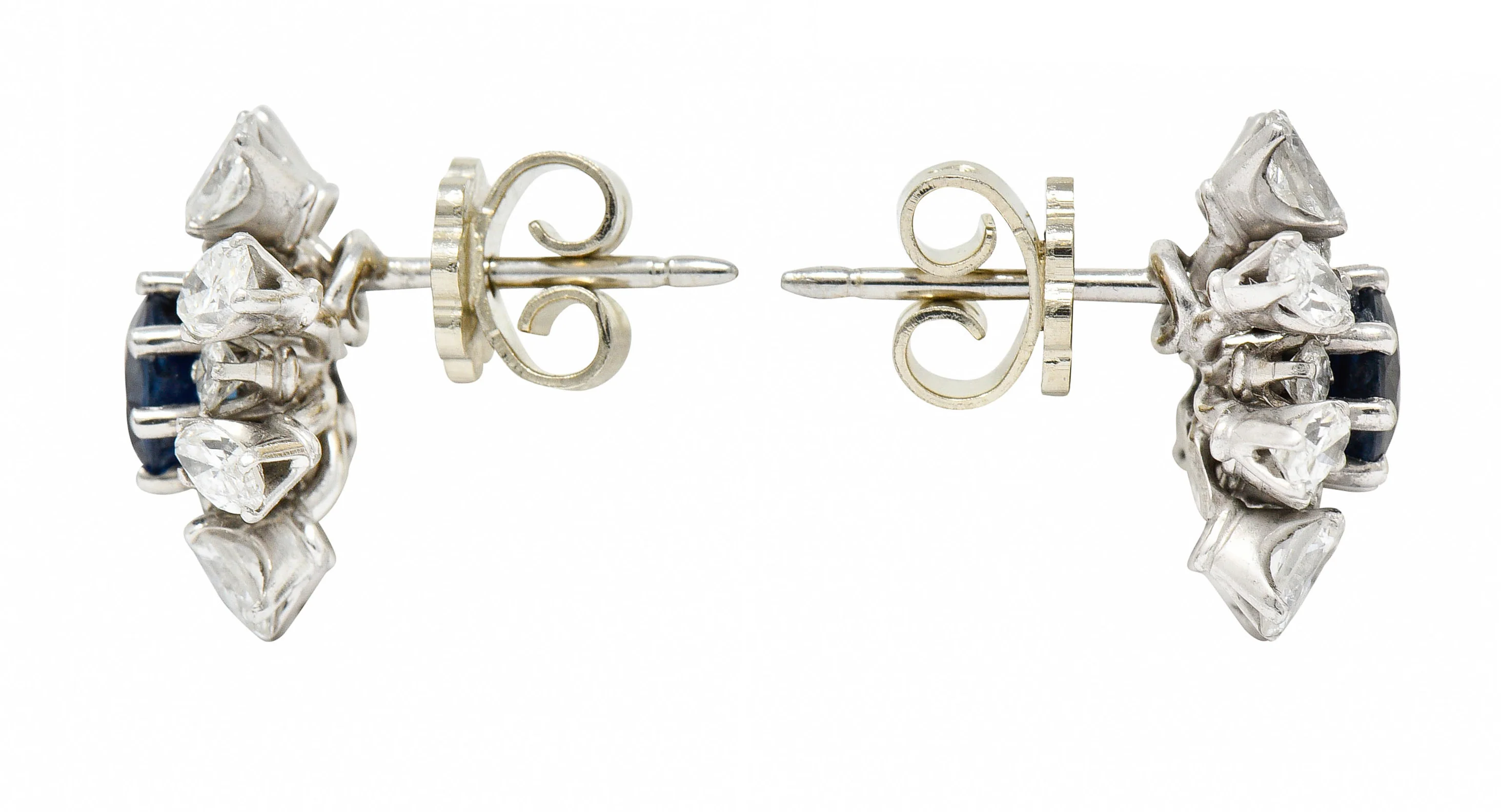 1950’s Vintage 3.60 CTW Sapphire Diamond 18 Karat White Gold Starburst Earrings - Image 2