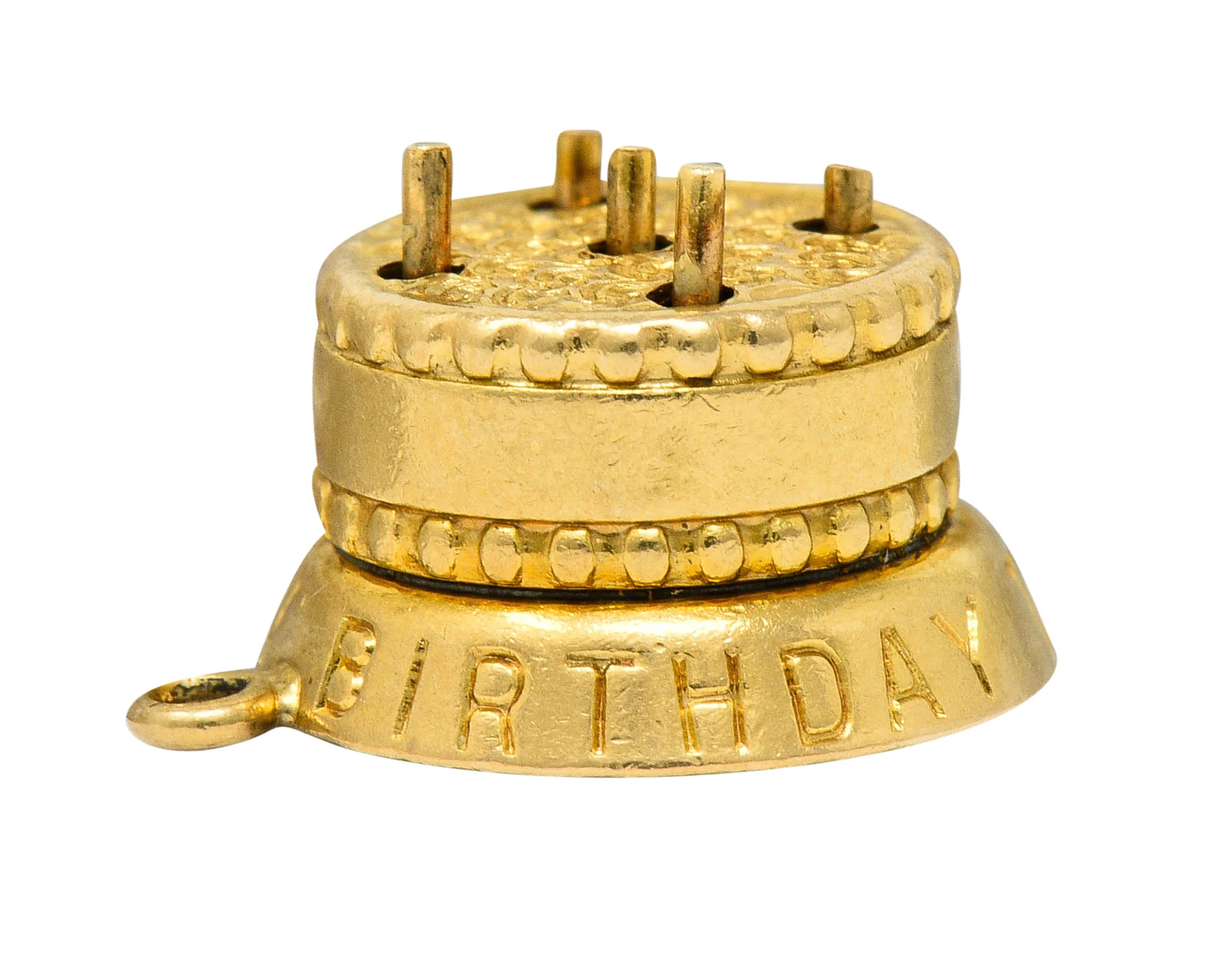 1950's 14 Karat Gold Articulated Candle Birthday Cake Charm - Image 2
