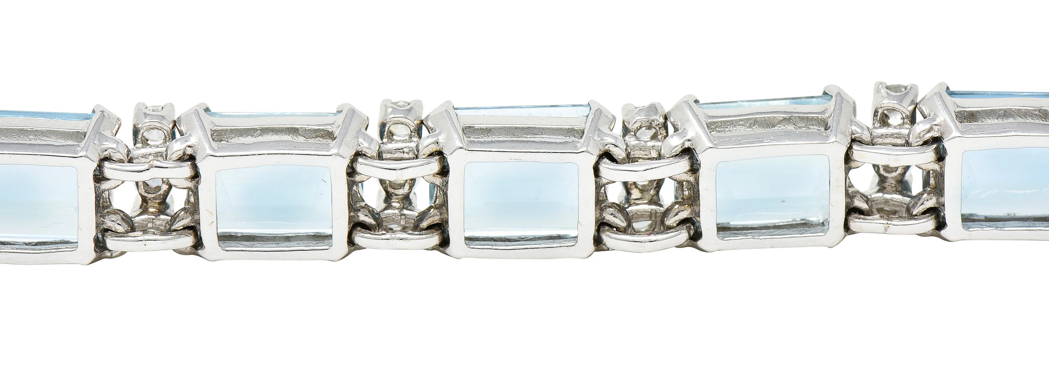 1950's Cartier 33.25 CTW Aquamarine Diamond 14 Karat White Gold Link Bracelet - Image 11