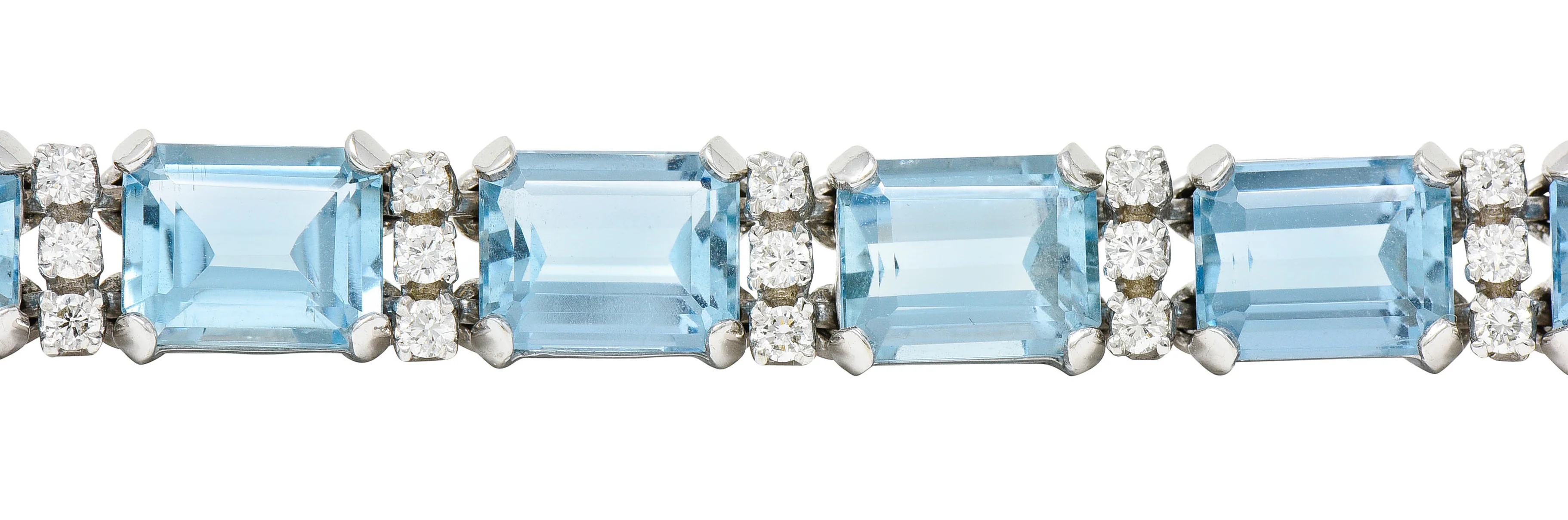 1950's Cartier 33.25 CTW Aquamarine Diamond 14 Karat White Gold Link Bracelet - Image 6