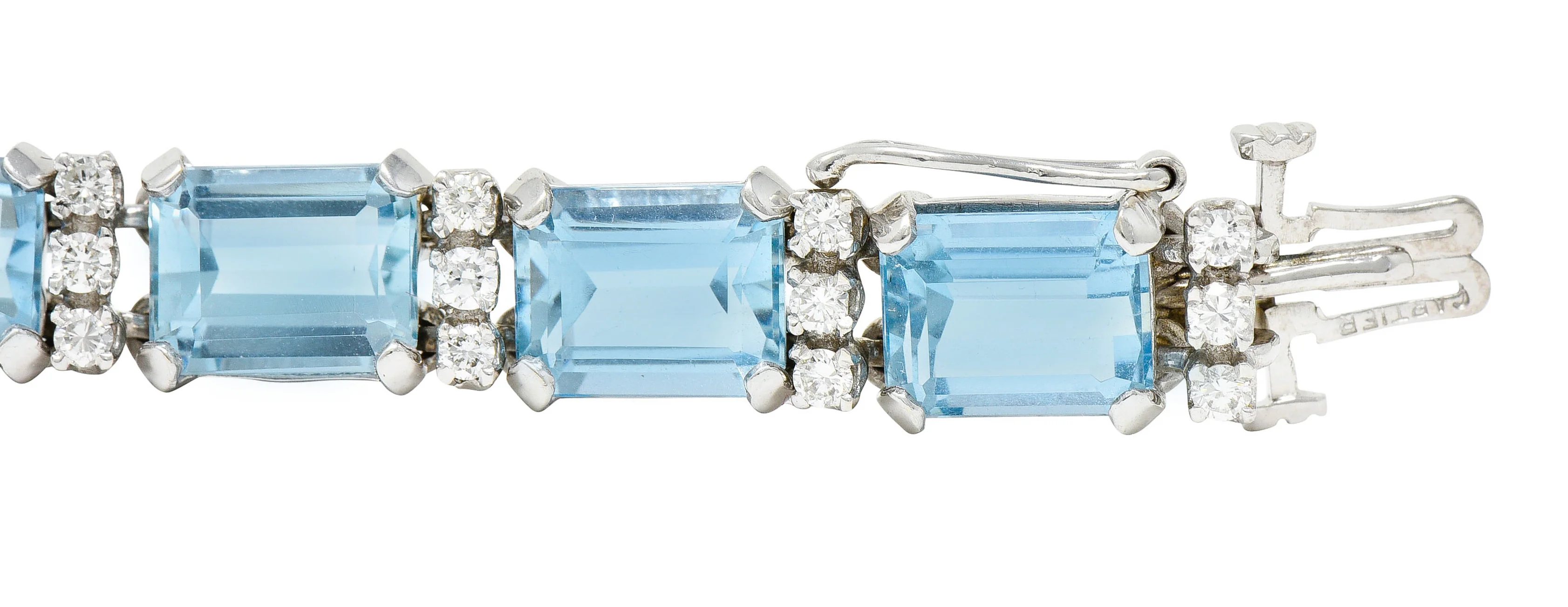 1950's Cartier 33.25 CTW Aquamarine Diamond 14 Karat White Gold Link Bracelet - Image 7