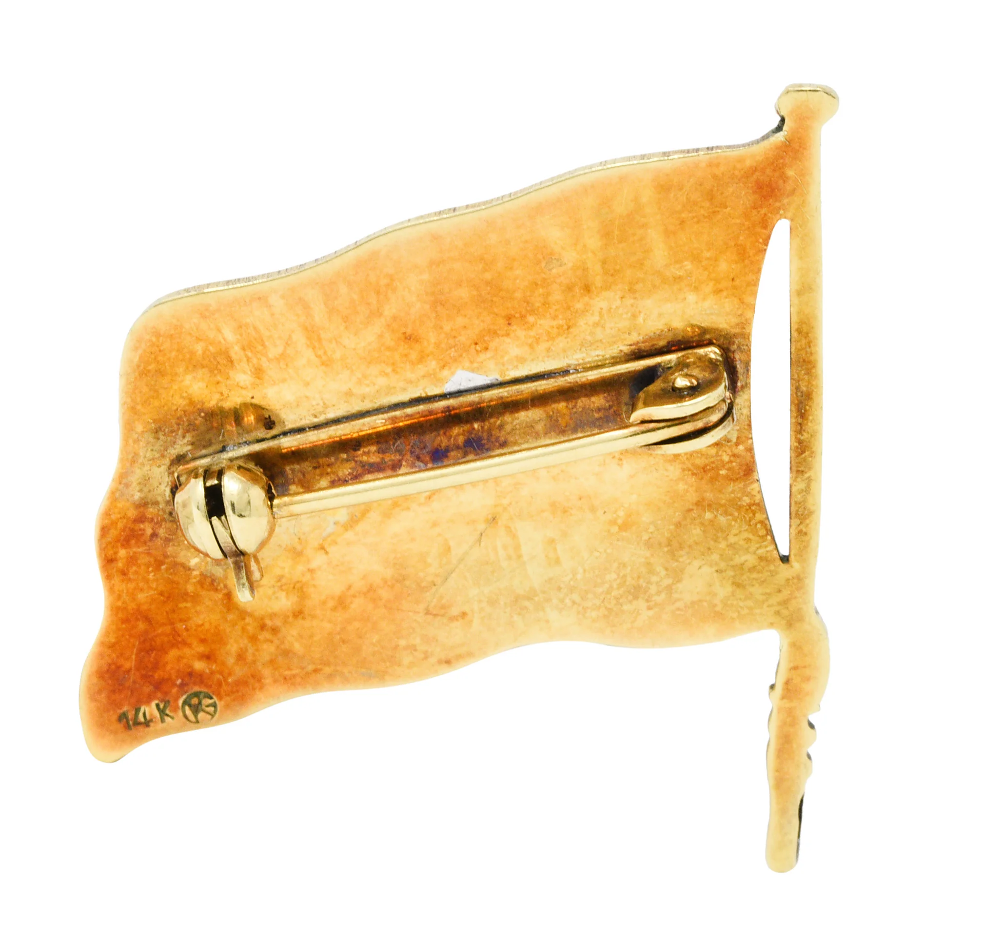 1950's Enamel 14 Karat Gold Unisex American Flag Brooch - Image 4