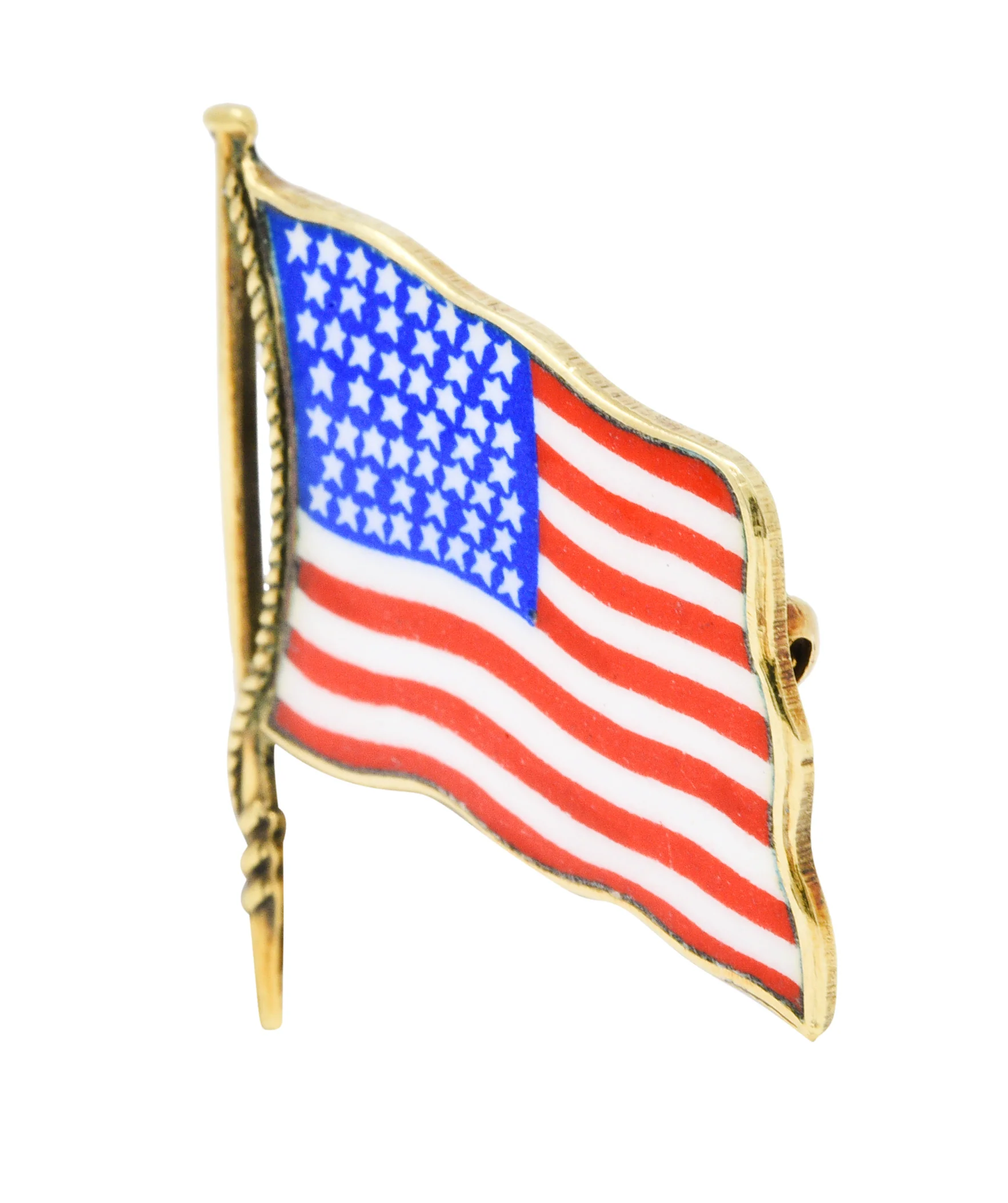 1950's Enamel 14 Karat Gold Unisex American Flag Brooch - Image 7