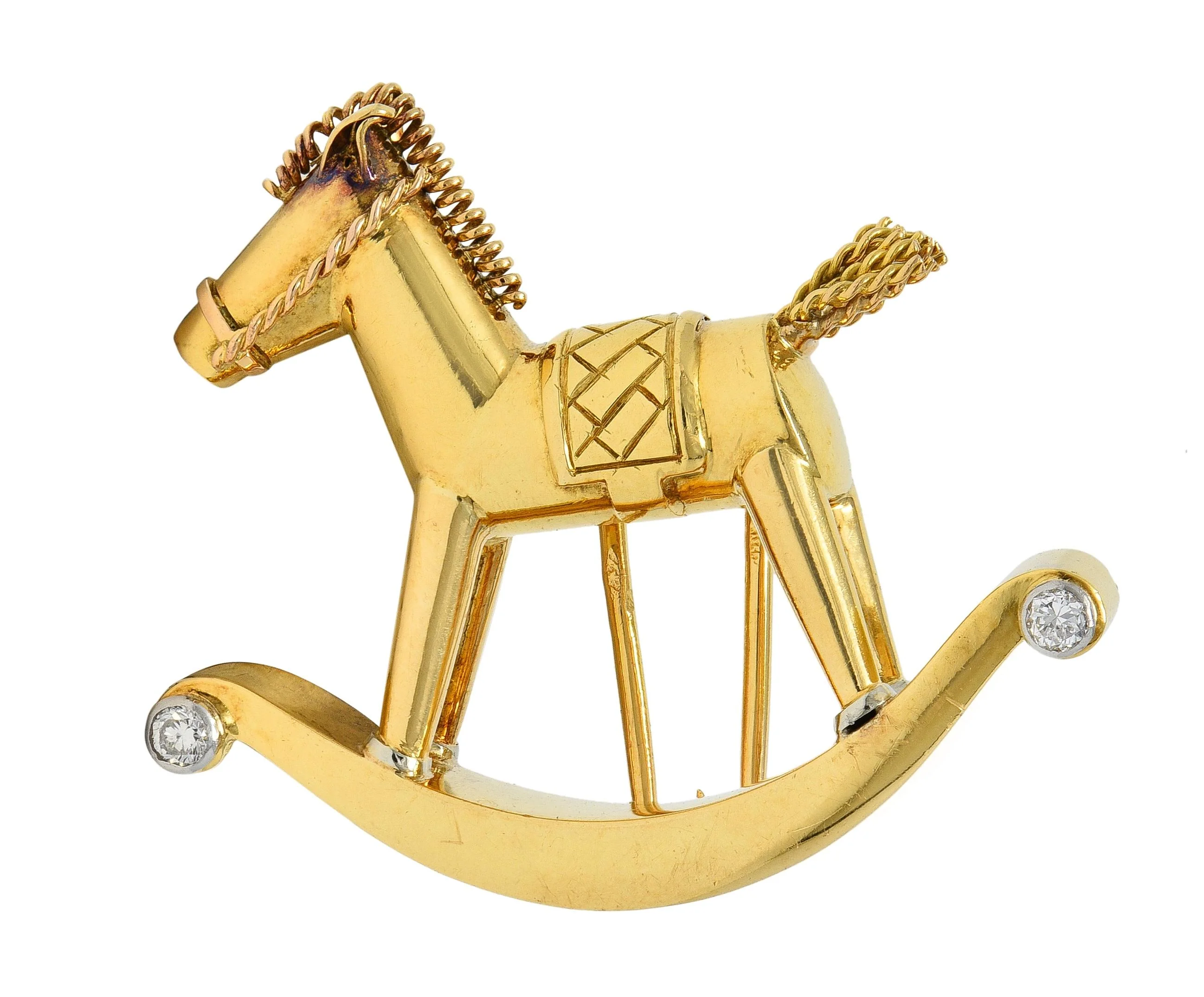 1950's French Diamond Platinum 18 Karat Yellow Gold Vintage Rocking Horse Brooch - Image 10