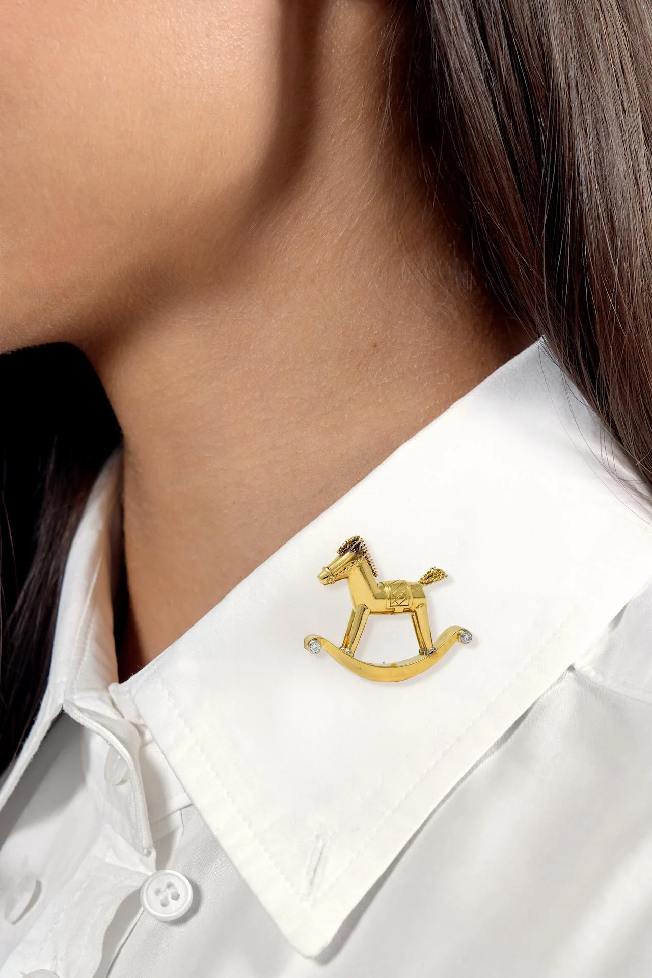 1950's French Diamond Platinum 18 Karat Yellow Gold Vintage Rocking Horse Brooch - Image 2