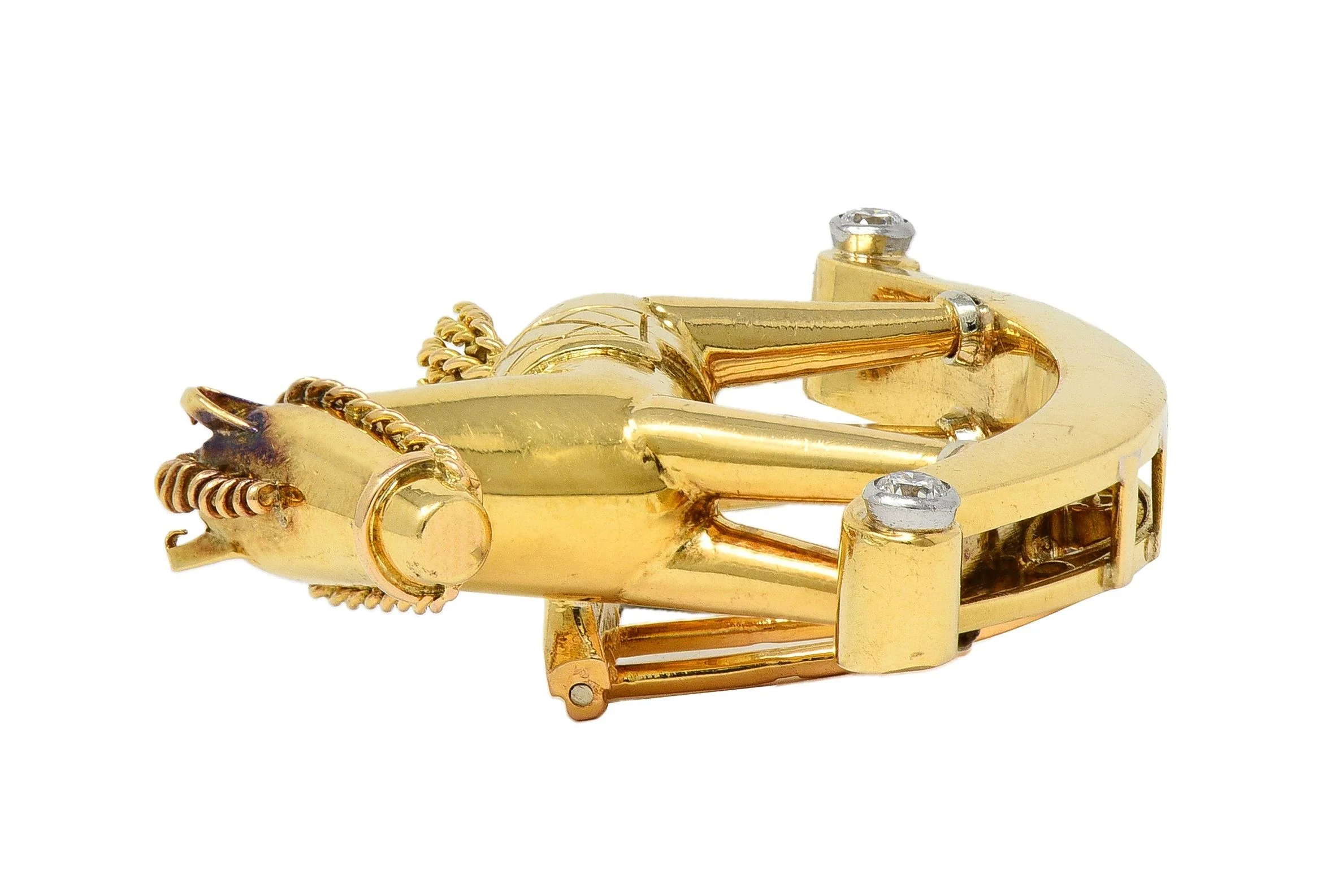 1950's French Diamond Platinum 18 Karat Yellow Gold Vintage Rocking Horse Brooch - Image 8