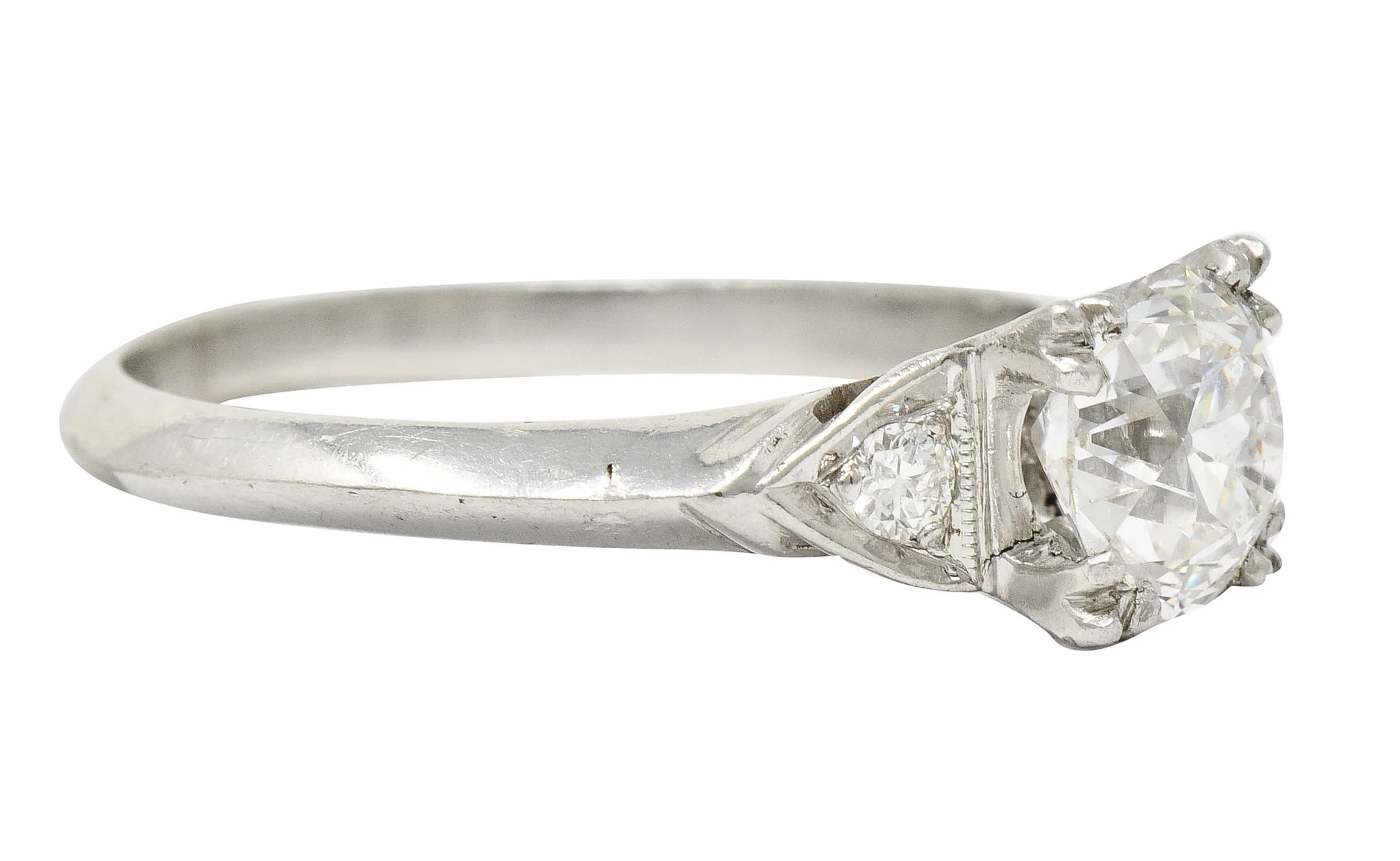 1950's J.H. Flyer 0.86 CTW Diamond Platinum Knife Edge Engagement Ring - Image 2
