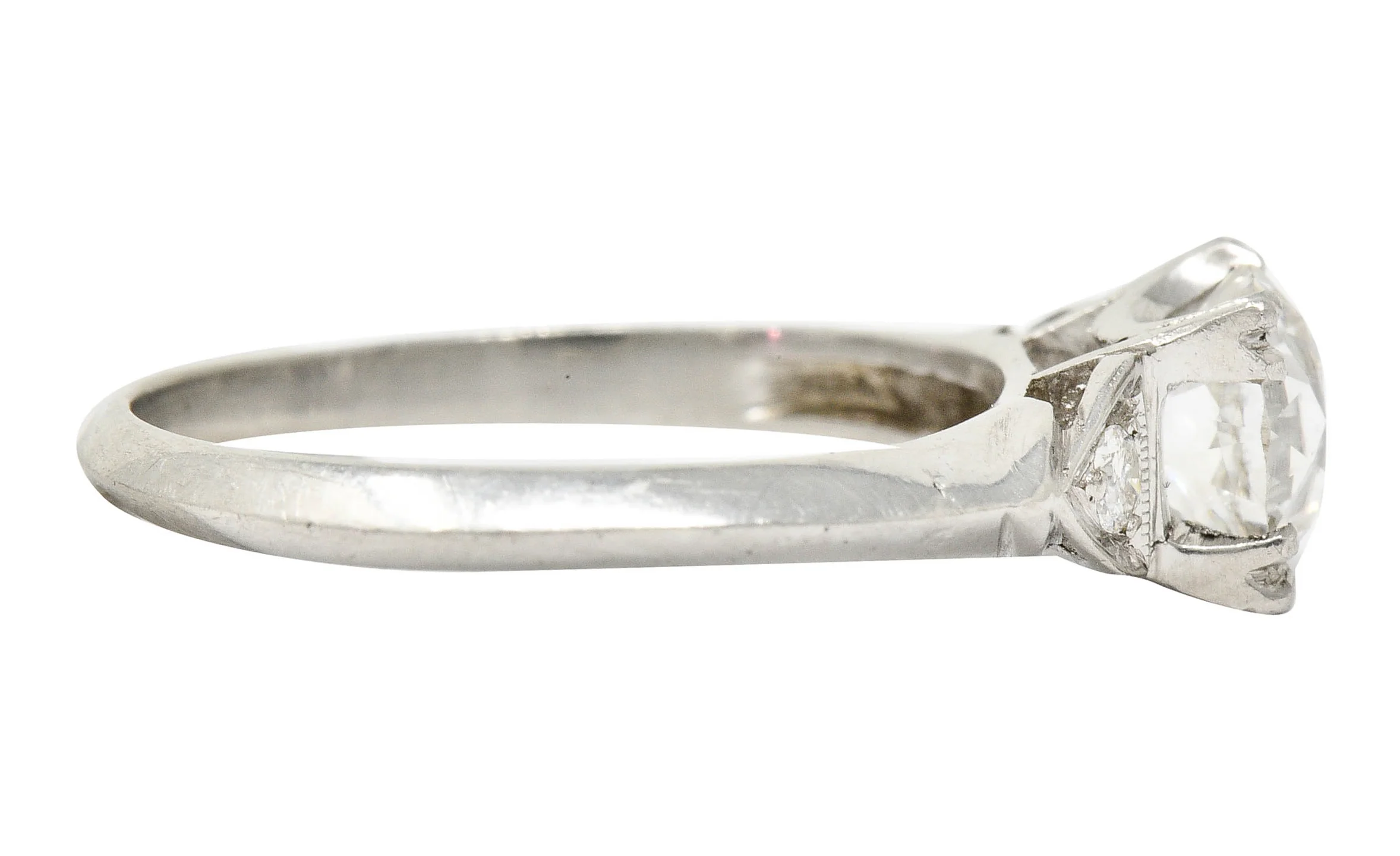 1950's J.H. Flyer 0.86 CTW Diamond Platinum Knife Edge Engagement Ring - Image 3