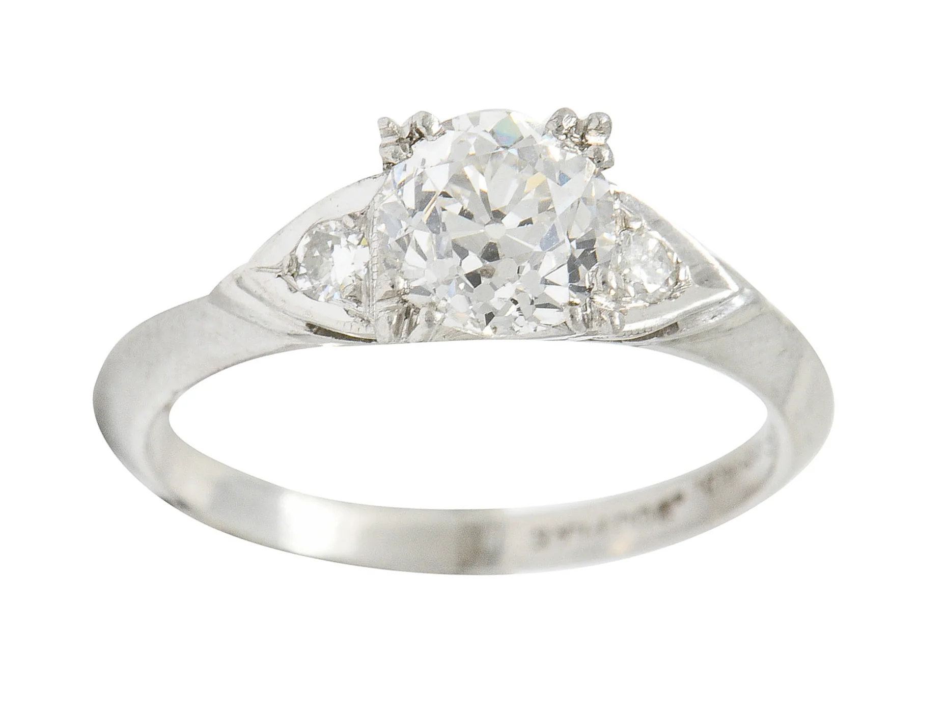 1950's J.H. Flyer 0.86 CTW Diamond Platinum Knife Edge Engagement Ring - Image 9