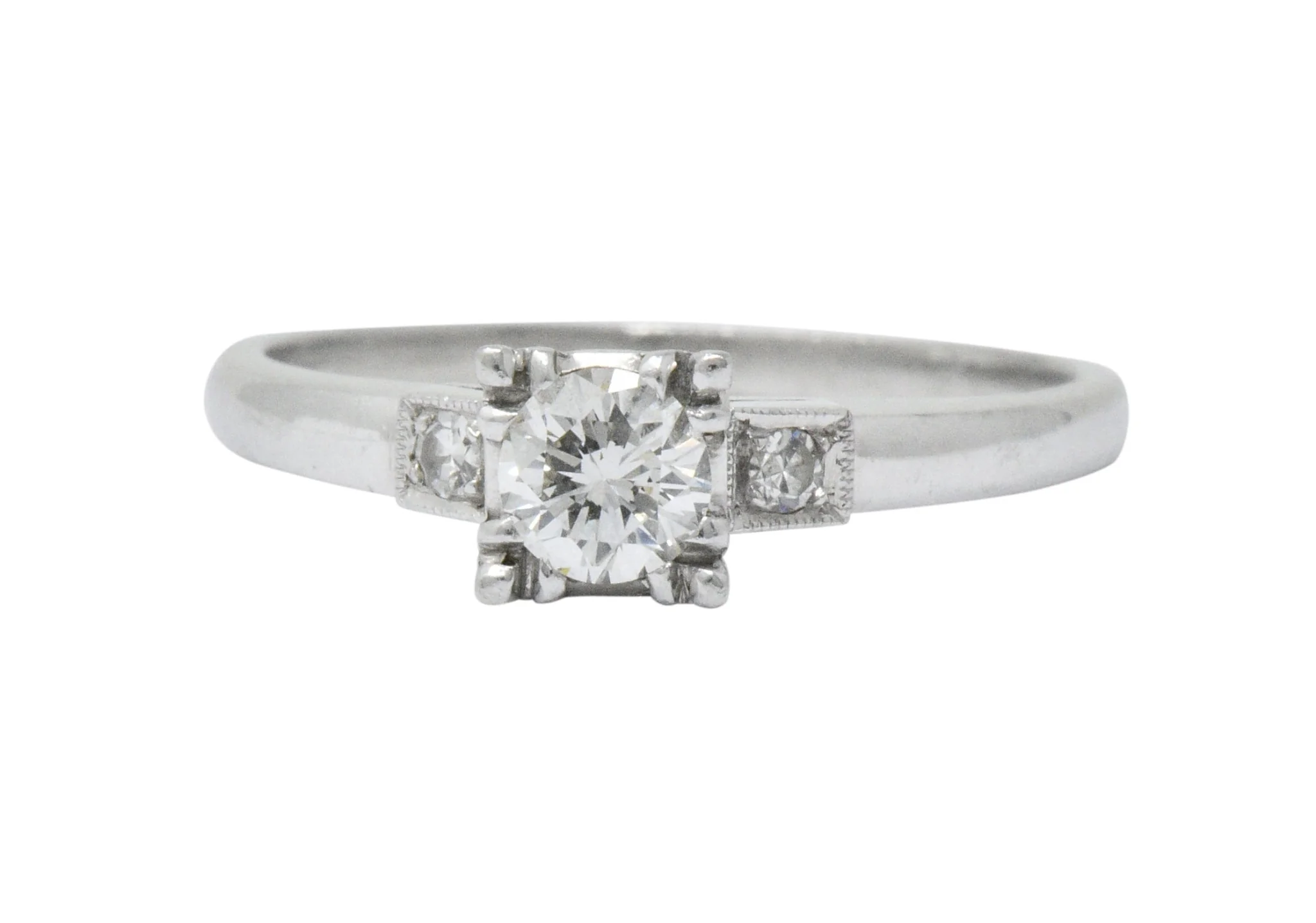 1950's Mid-Century 0.40 CTW Diamond Platinum Three Stone Engagement Ring - Image 3