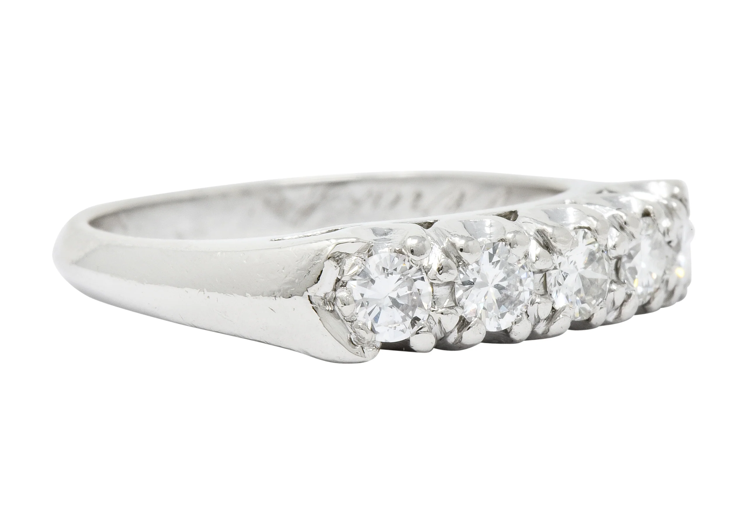 1950's Mid-Century 0.70 CTW Diamond Platinum Five Stone Band Ring - Image 2