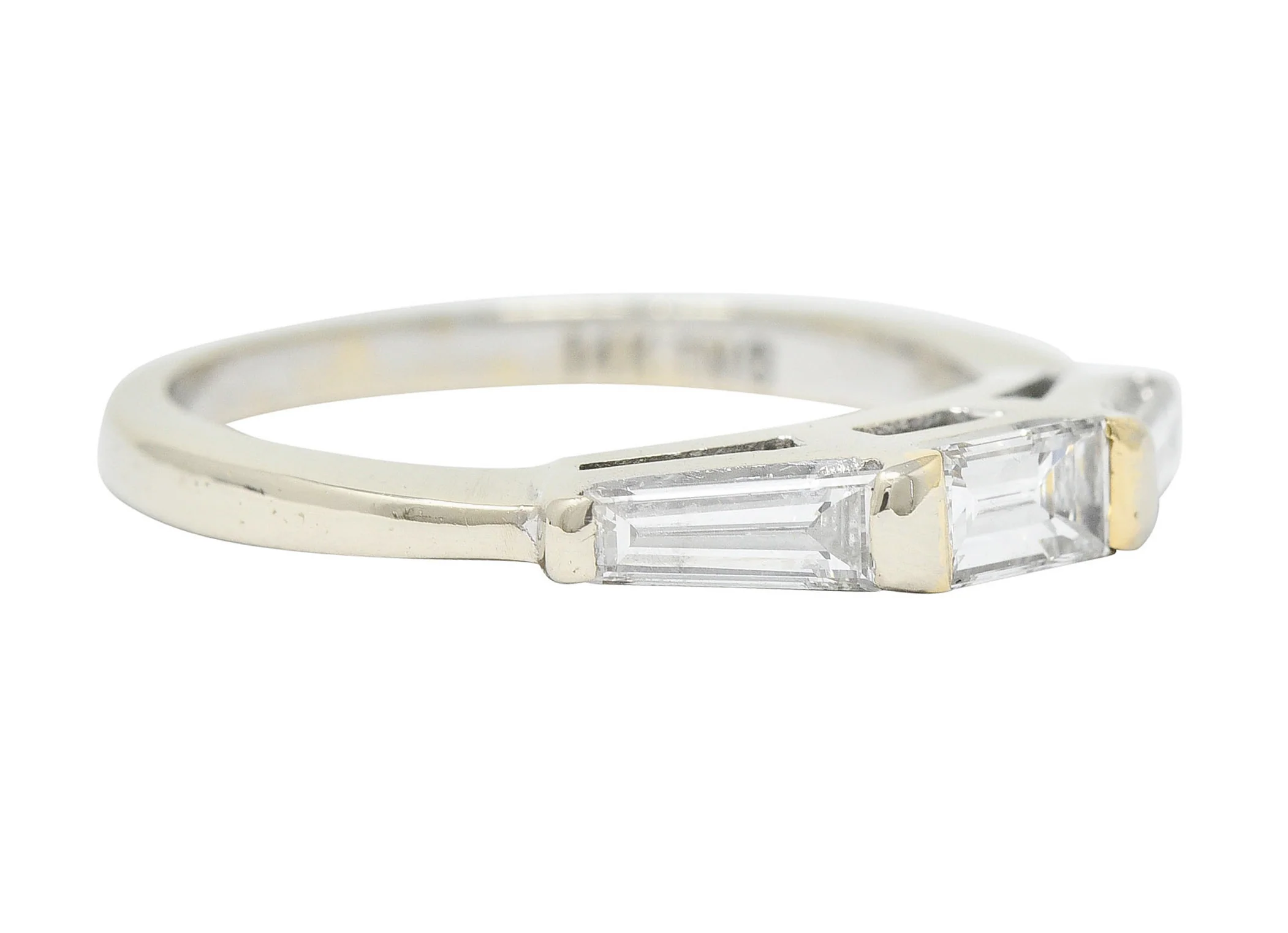 1950's Mid-Century 0.75 CTW Baguette Diamond 14 Karat White Gold Band Ring - Image 2
