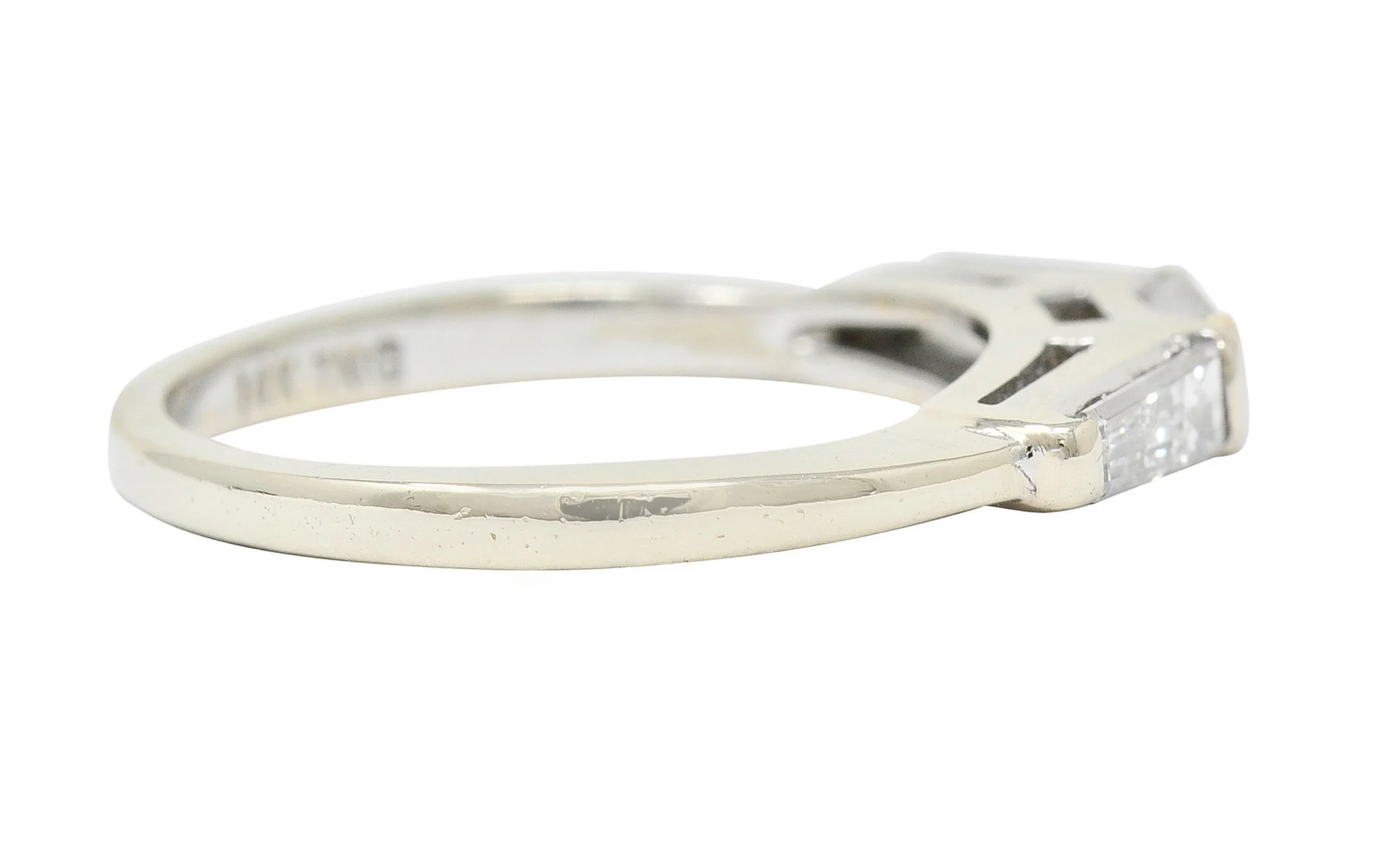1950's Mid-Century 0.75 CTW Baguette Diamond 14 Karat White Gold Band Ring - Image 3