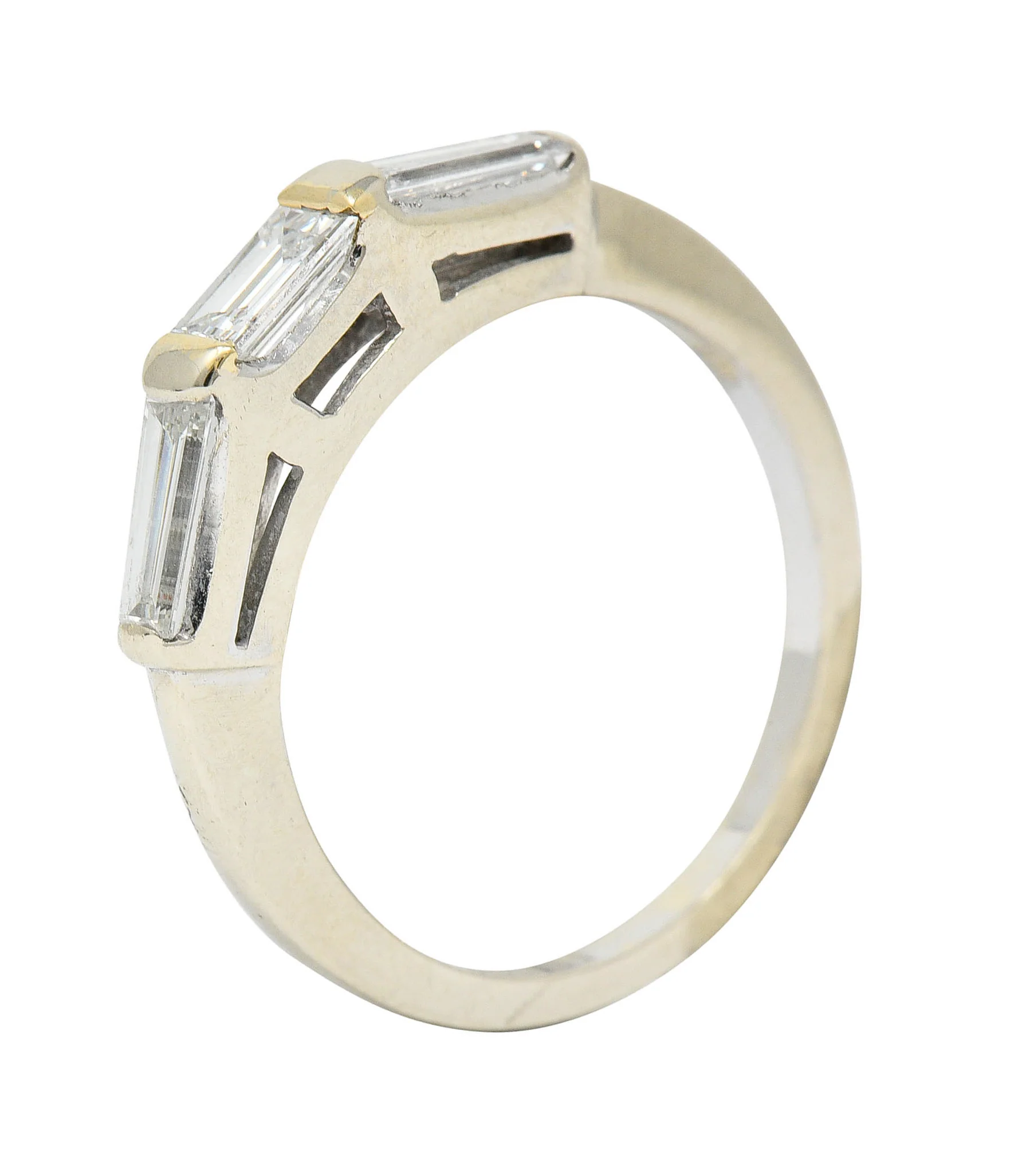 1950's Mid-Century 0.75 CTW Baguette Diamond 14 Karat White Gold Band Ring - Image 9